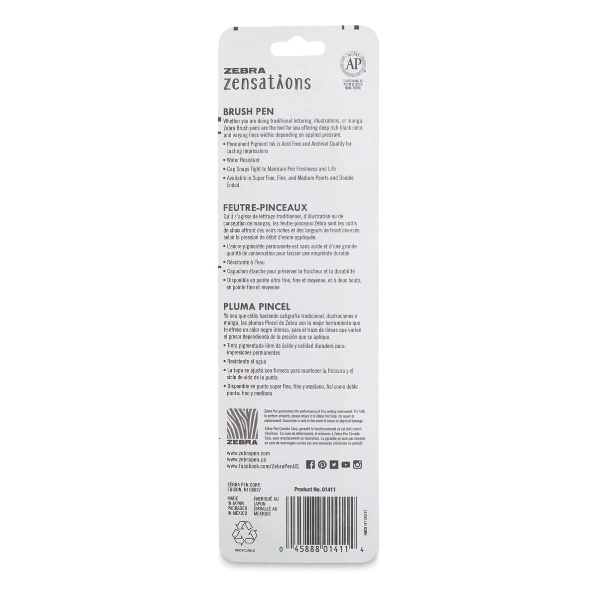 Zebra Zensations Fude Brush Pen - Medium, Black - back of packaging