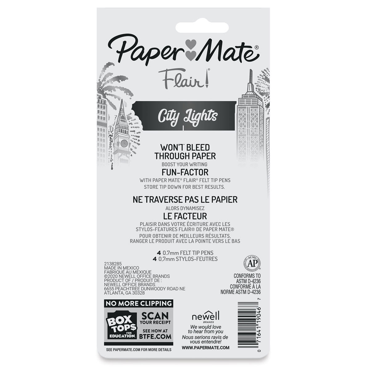 Paper Mate Flair Metallic Pens - Set of 4 (back of package)