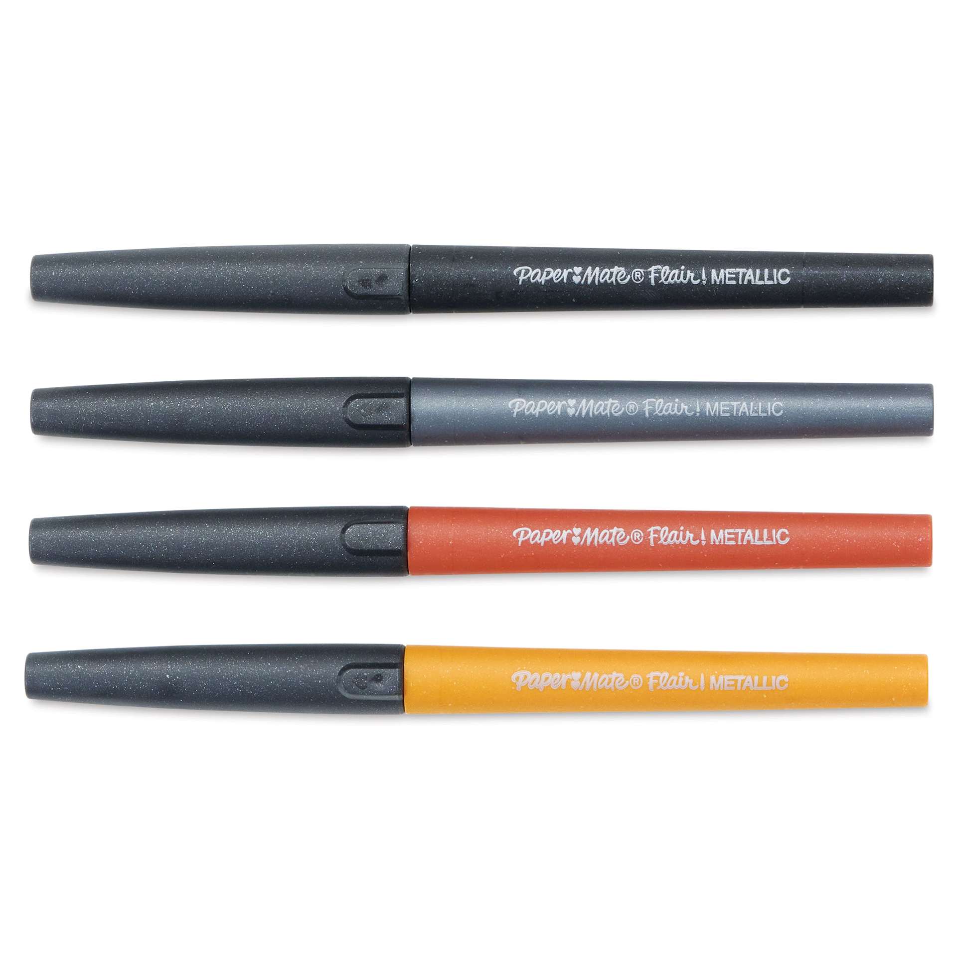 Paper Mate Flair Metallic Pens - Set of 4, markers laid out with caps on