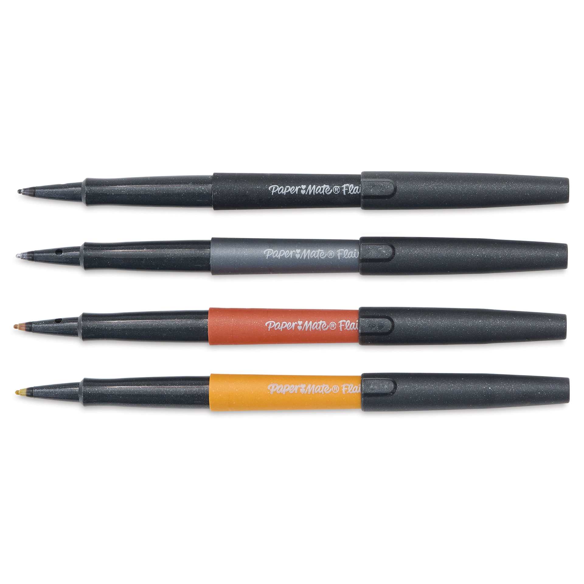 Paper Mate Flair Metallic Pens - Set of 4, markers laid out with caps off