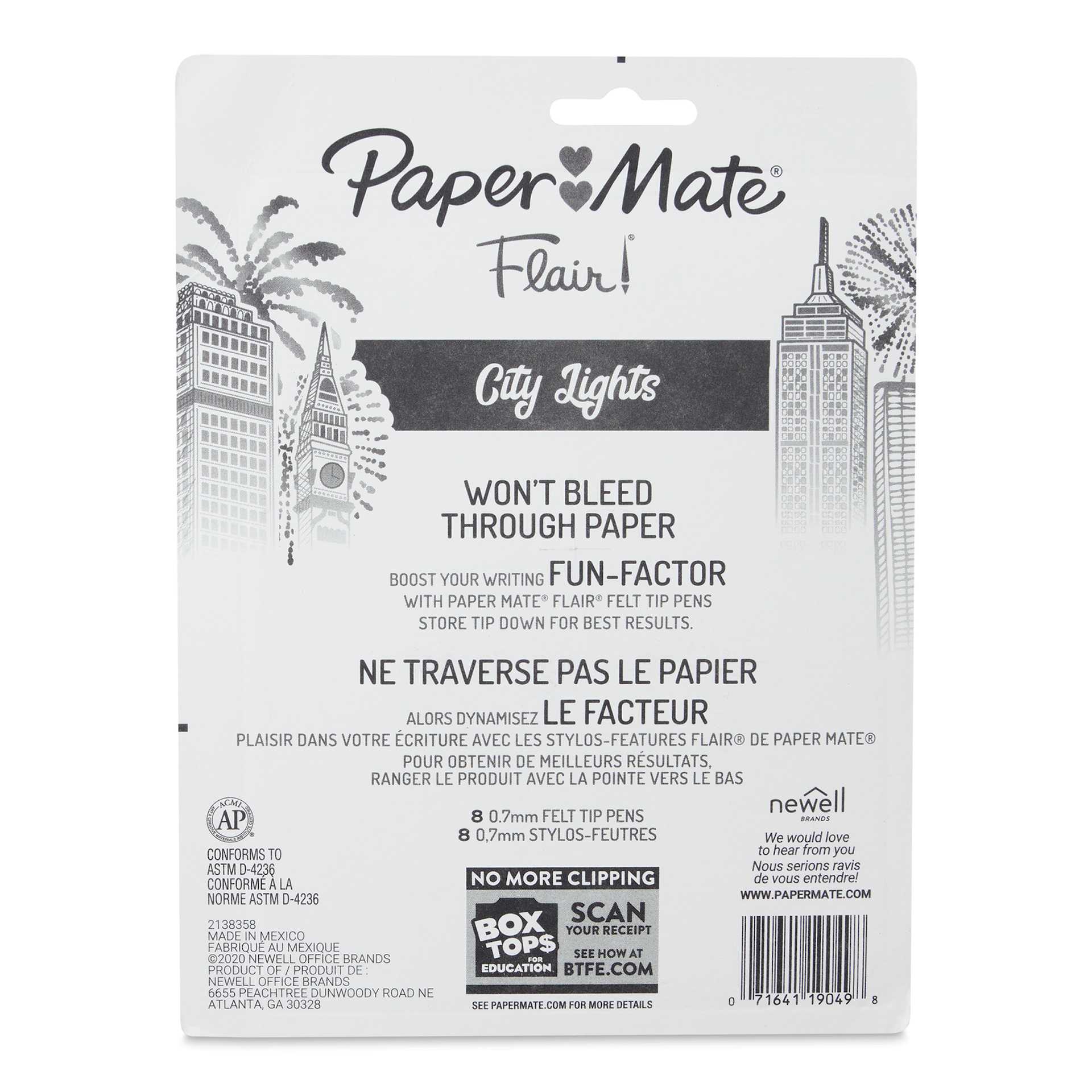 Paper Mate Flair Metallic Pens - Set of 8 (back of package)