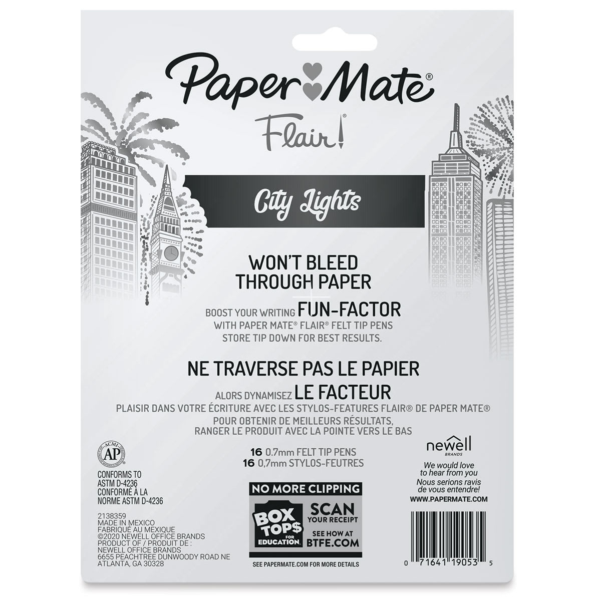 Paper Mate Flair Metallic Pens - Set of 16 (back of package)