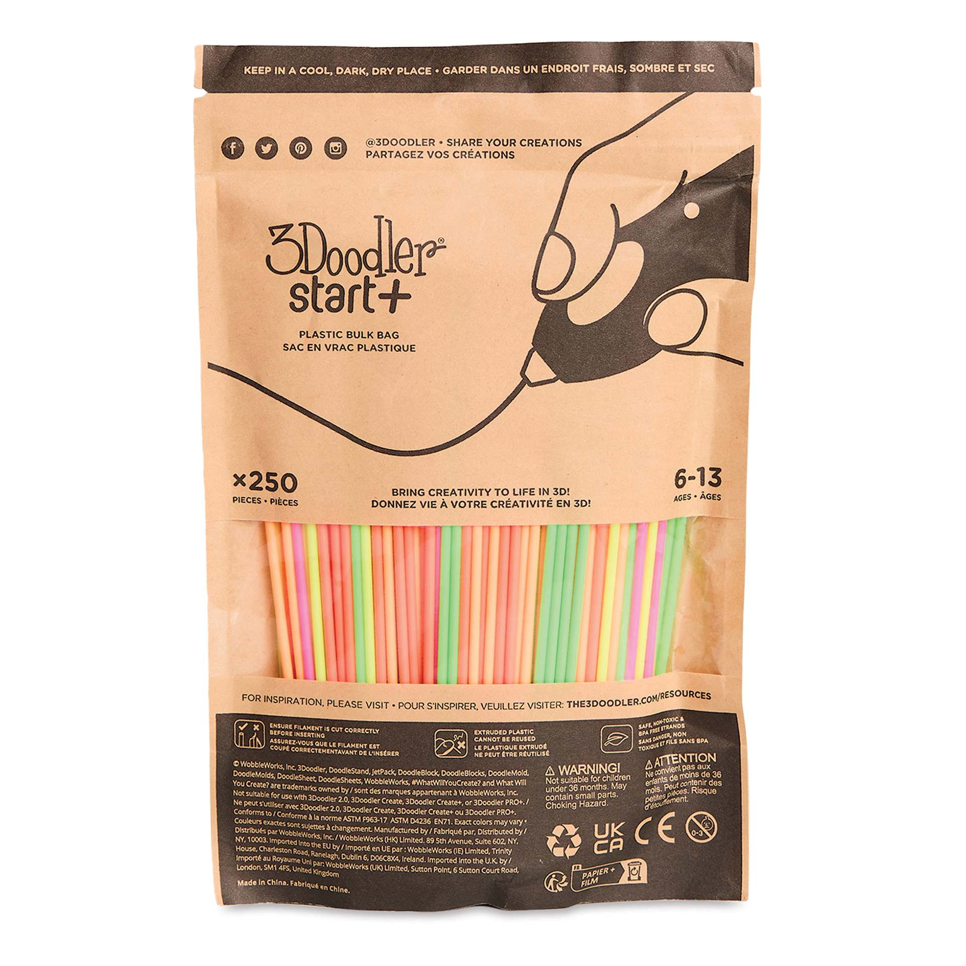 3Doodler Start+ Eco Filament - Neon Glow, Pkg of 250 front of package