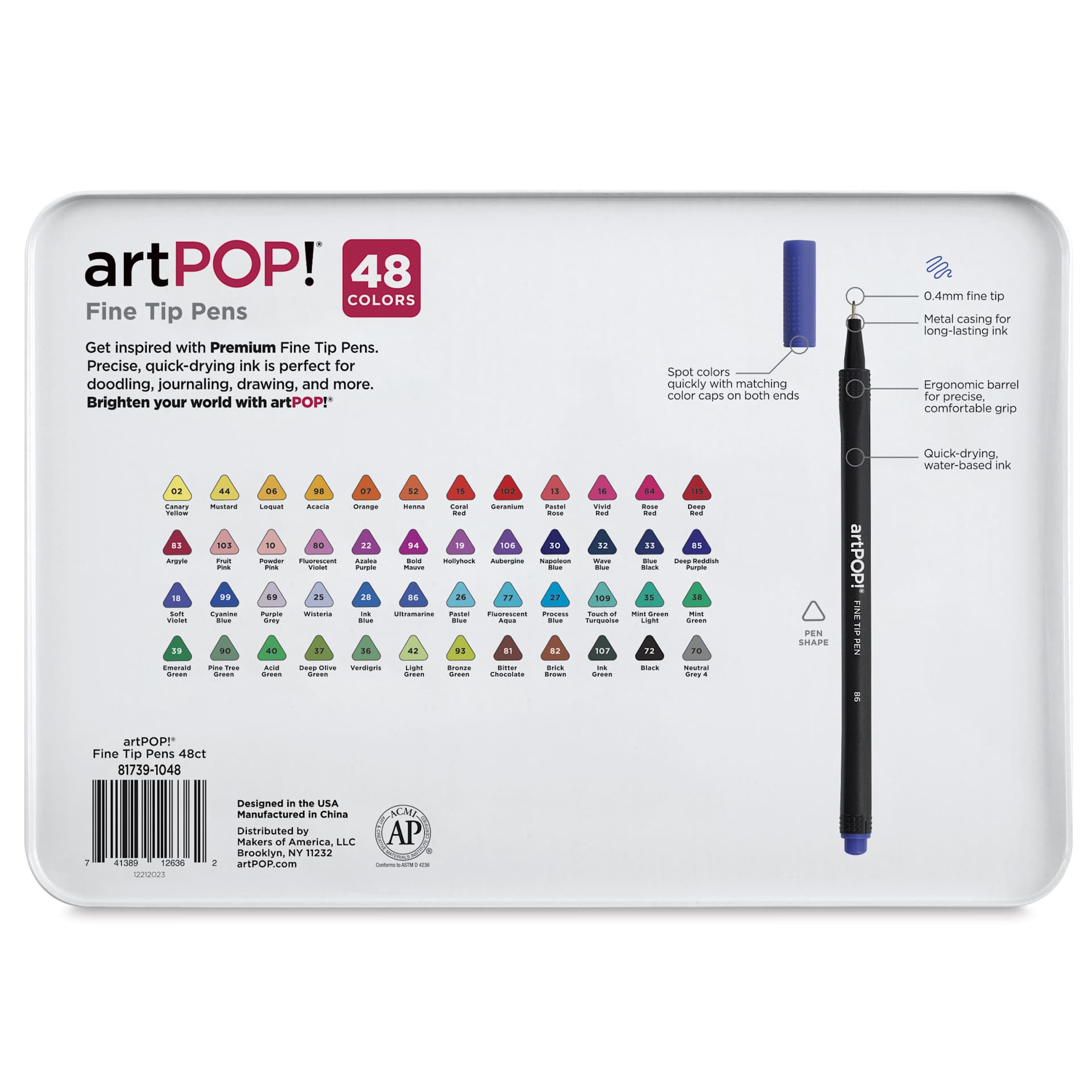 artPOP! Fine Tip Pens - Set of 48, back of packaging