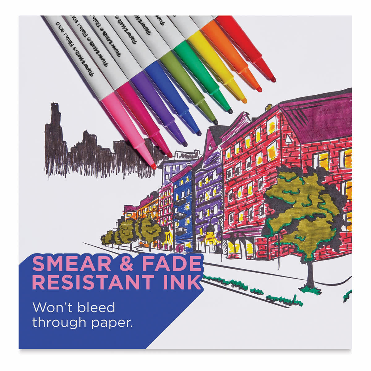 Paper Mate Flair Bold Pens with an uband landscape drawing