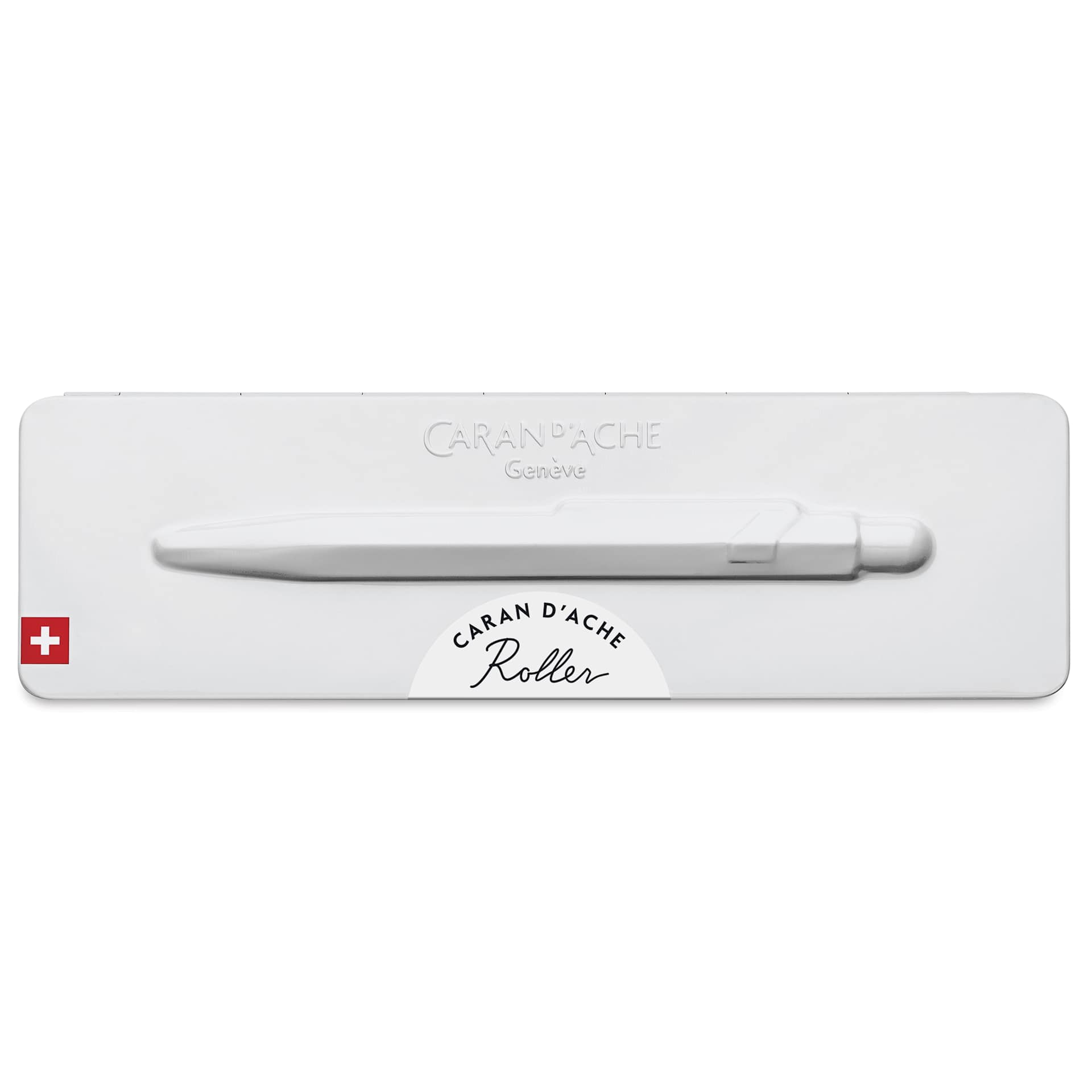 Caran d'Ache 849 Rollerball Pen - White, front of case