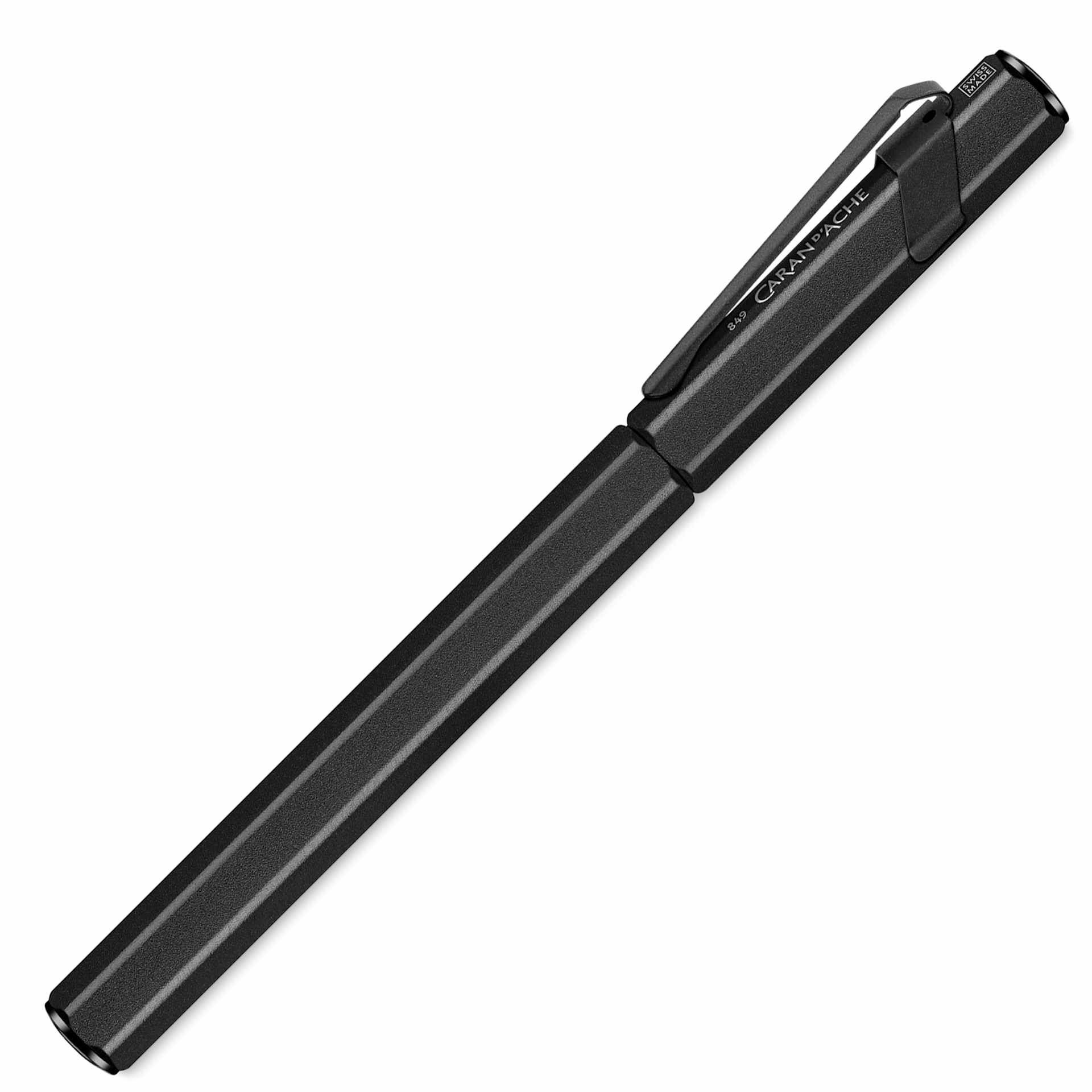 Caran d'Ache 849 Black Code Fountain Pen - Black, Medium Tip, cap on