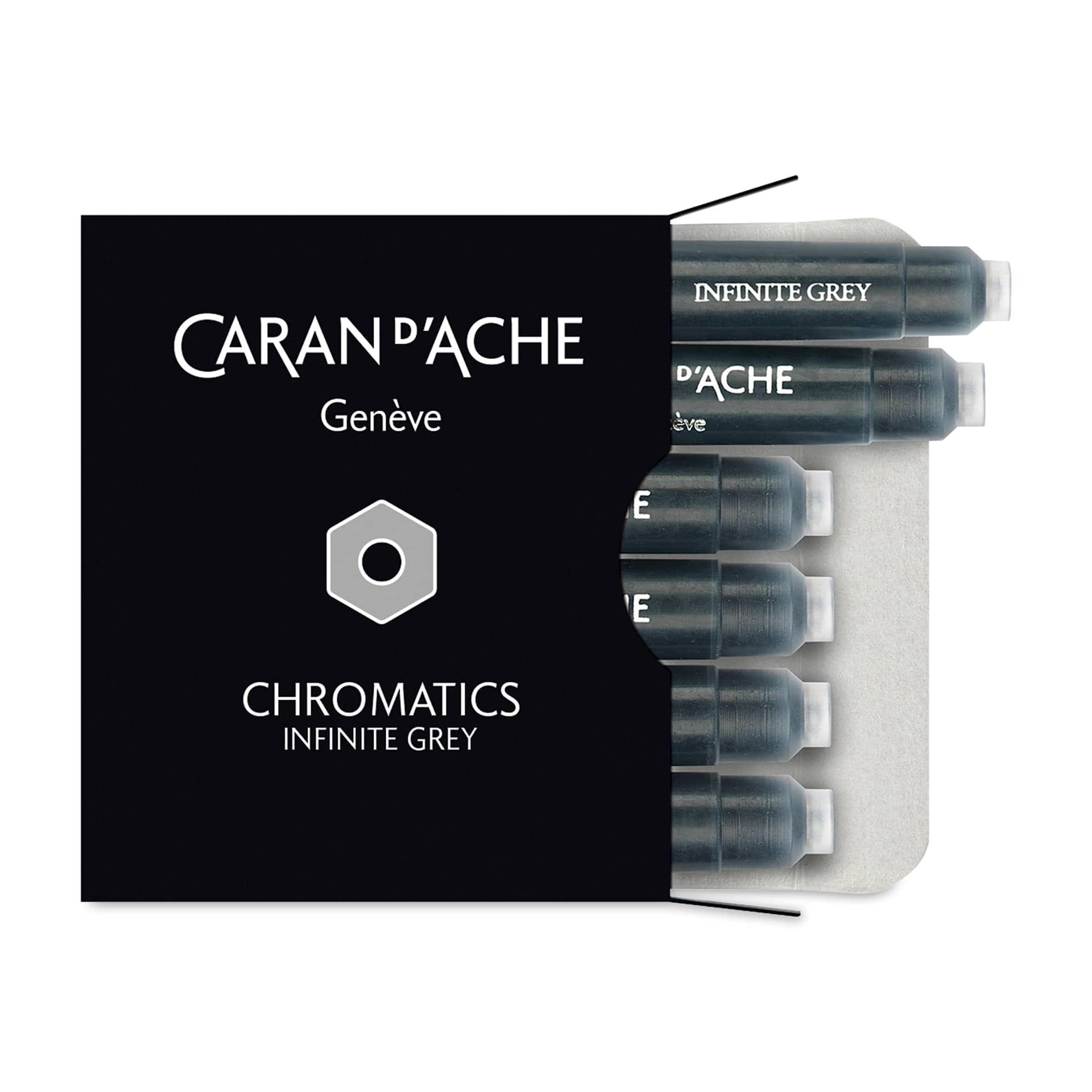 Caran d'Ache Chromatics Fountain Pen Ink Cartridges - Infinite Grey, Pkg of 6