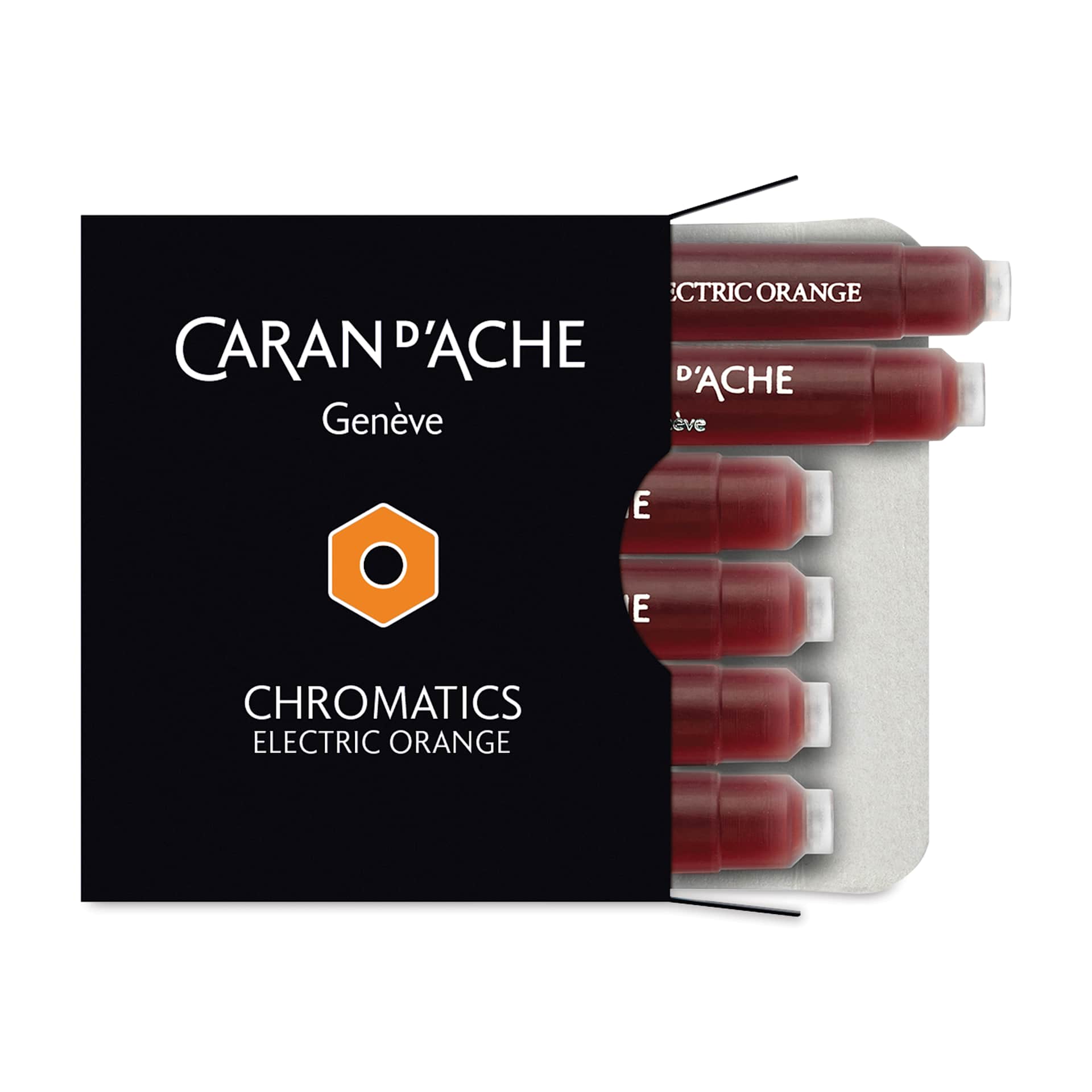 Caran d'Ache Chromatics Fountain Pen Ink Cartridges - Electric Orange, Pkg of 6