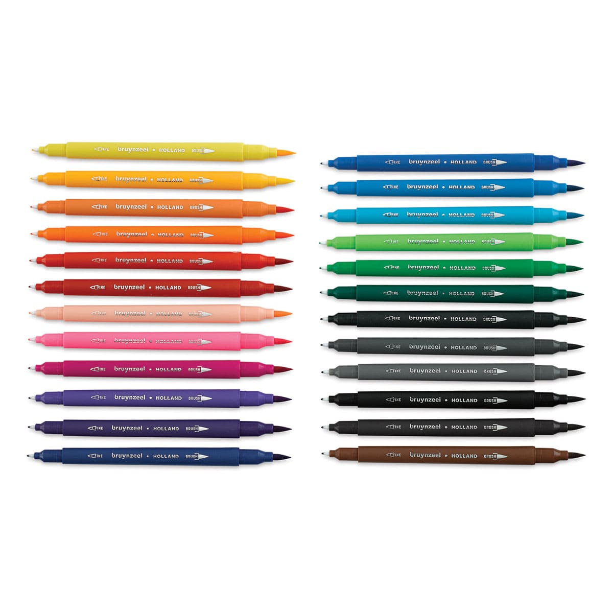 Bruynzeel Fineliner Brush Pens - Assorted, Set of 24