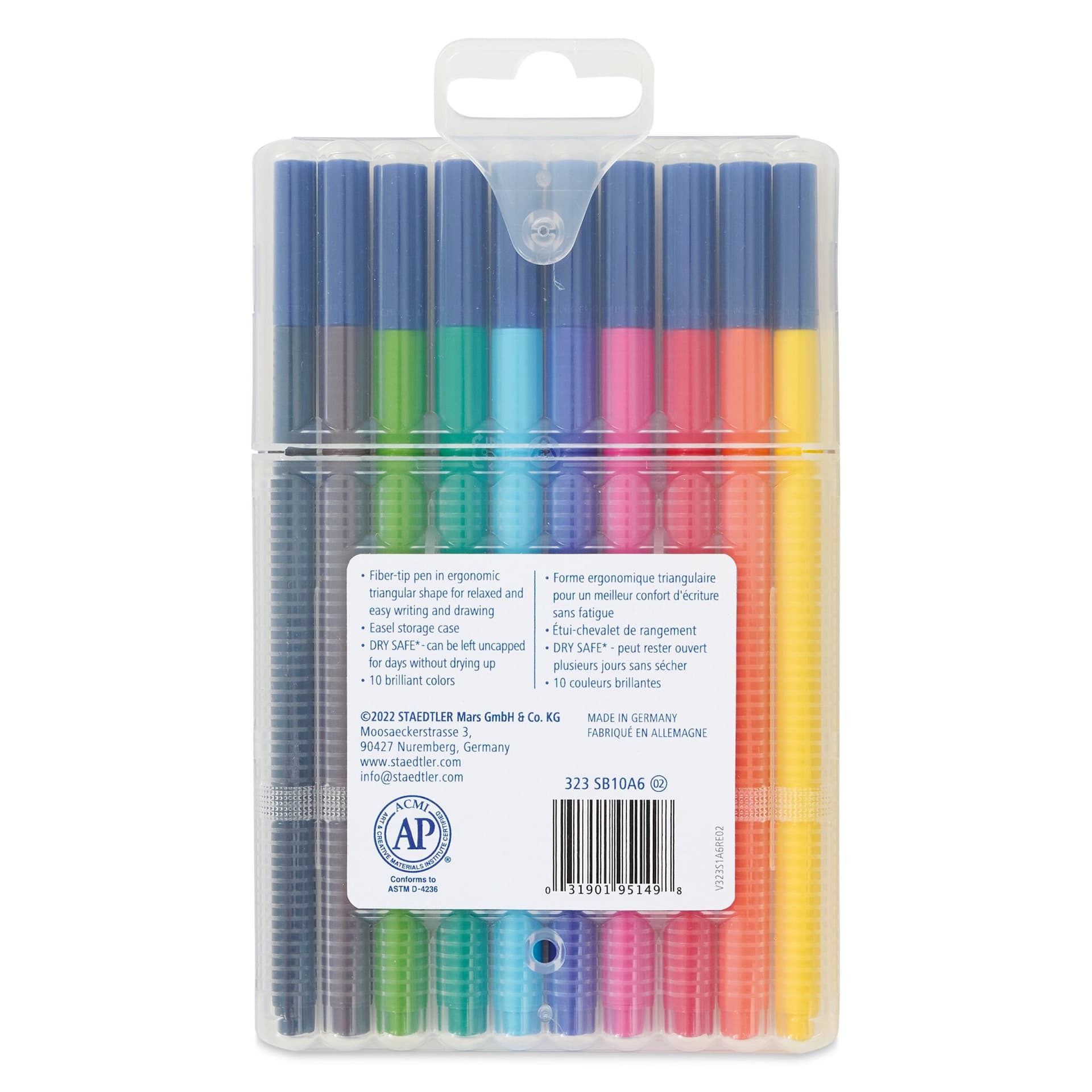 Staedtler Triplus Broadliner Felt Tip Pens - Assorted Colors, Set of 10 (back of package)