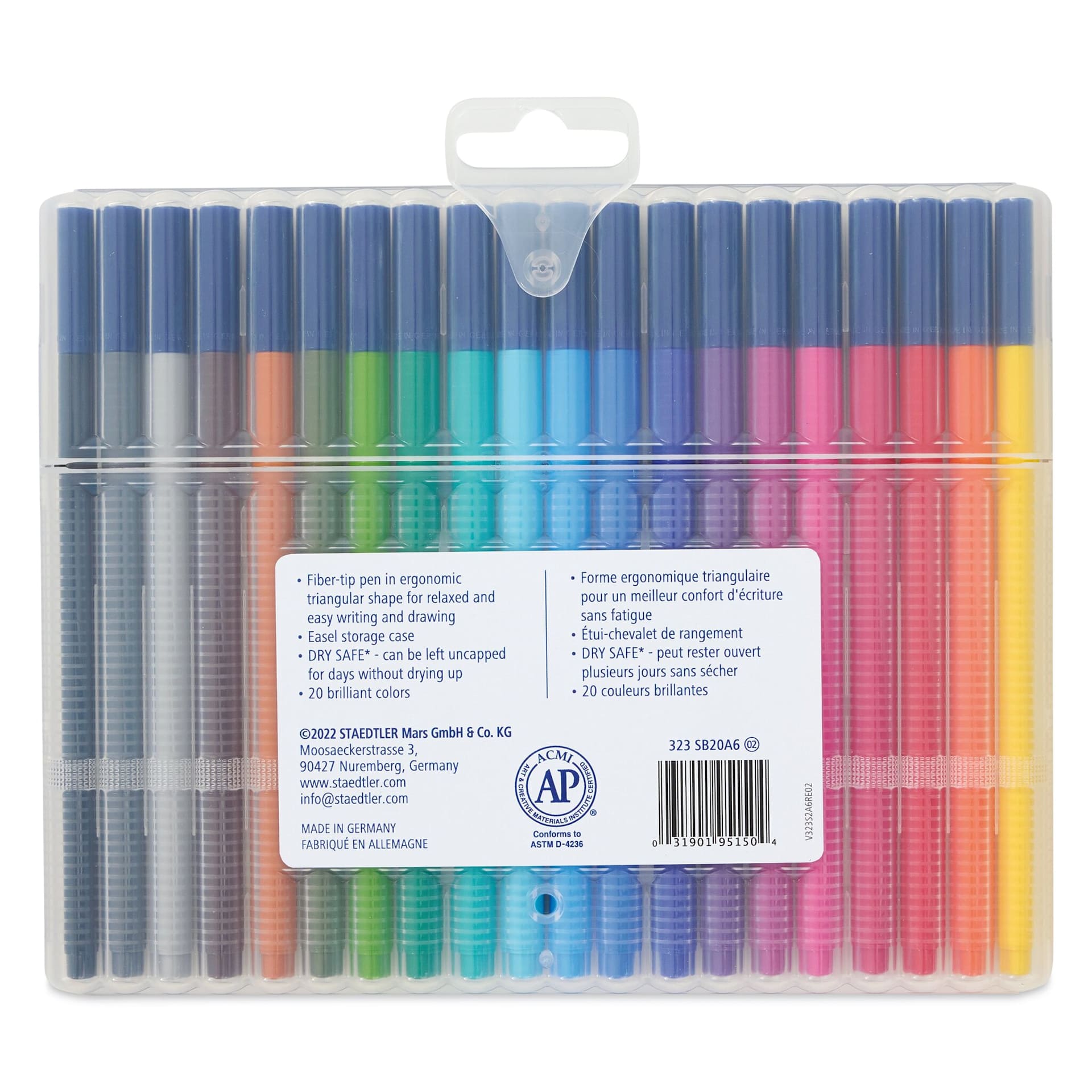 Staedtler Triplus Broadliner Felt Tip Pens - Assorted Colors, Set of 20 (back of package)