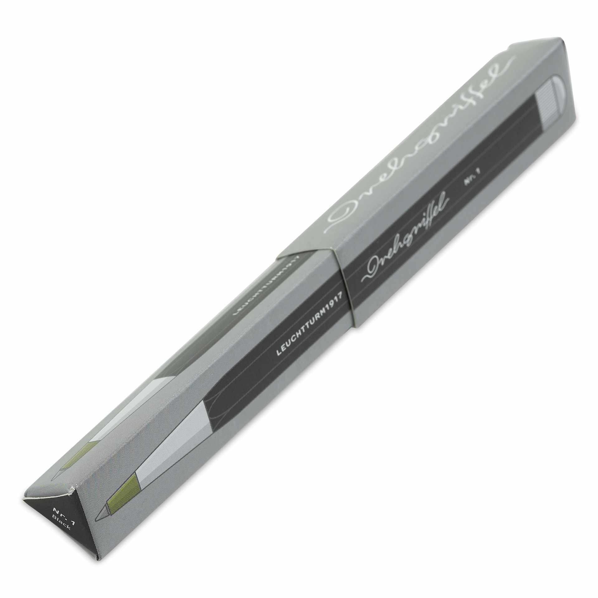 Leuchtturm1917 Drehgriffel Nr. 1 Ballpoint Pen - Black front of packaging, angled view
