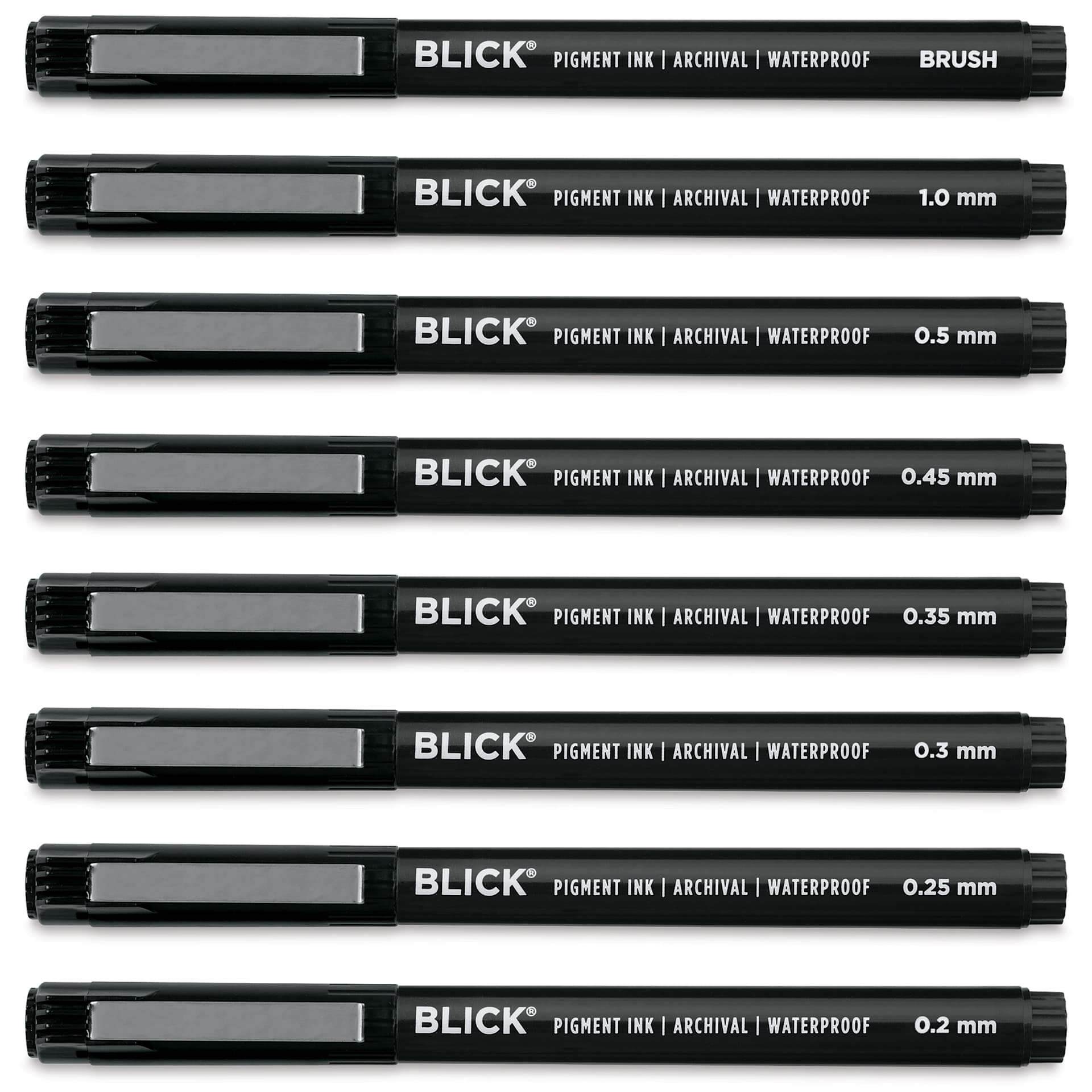 Blick Studio Pigment Liners - Black, Set of 8, Assorted - with caps on