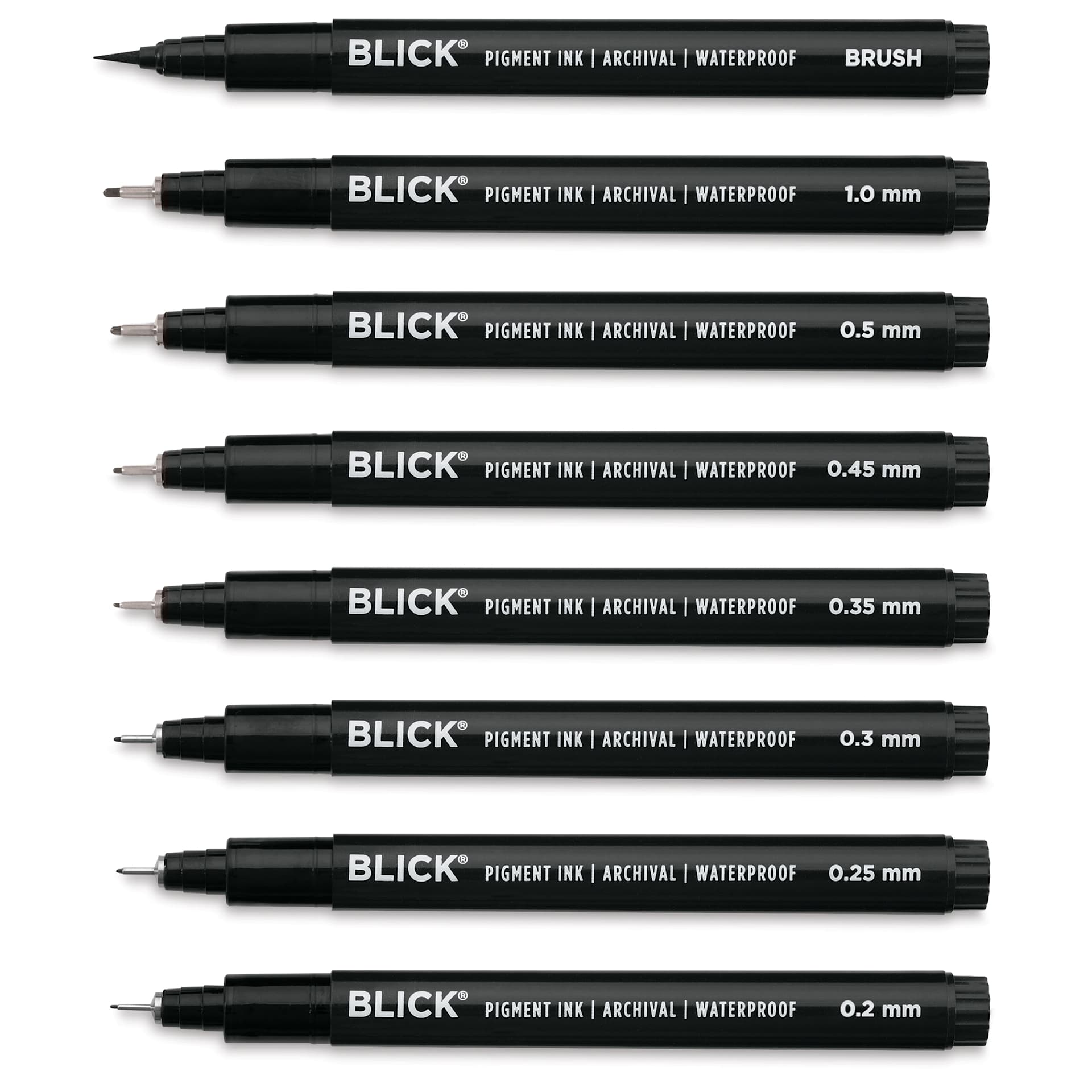 Blick Studio Pigment Liners - Black, Set of 8, Assorted - with caps removed