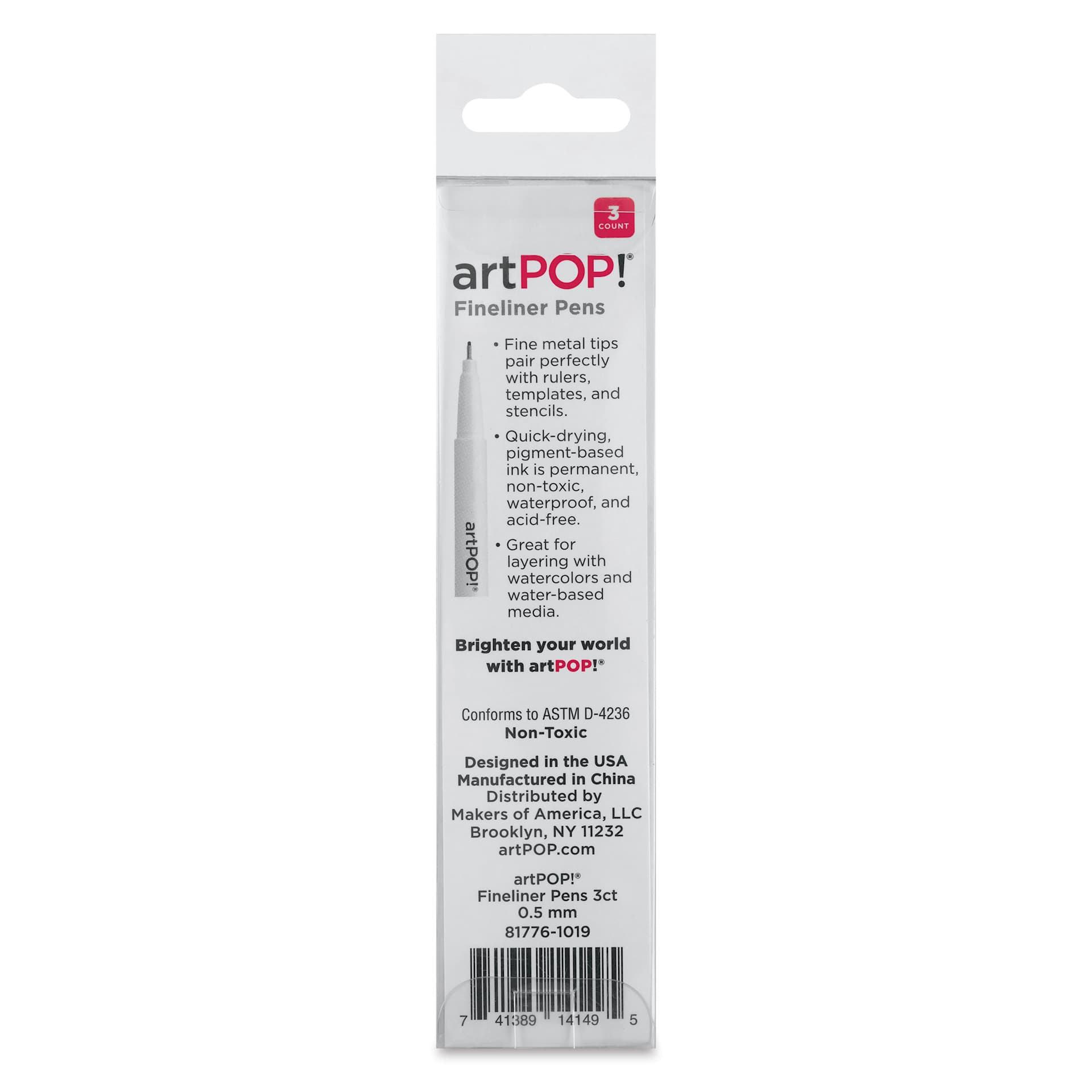 artPOP! Fineliner Pens - Set of 3, back of packaging