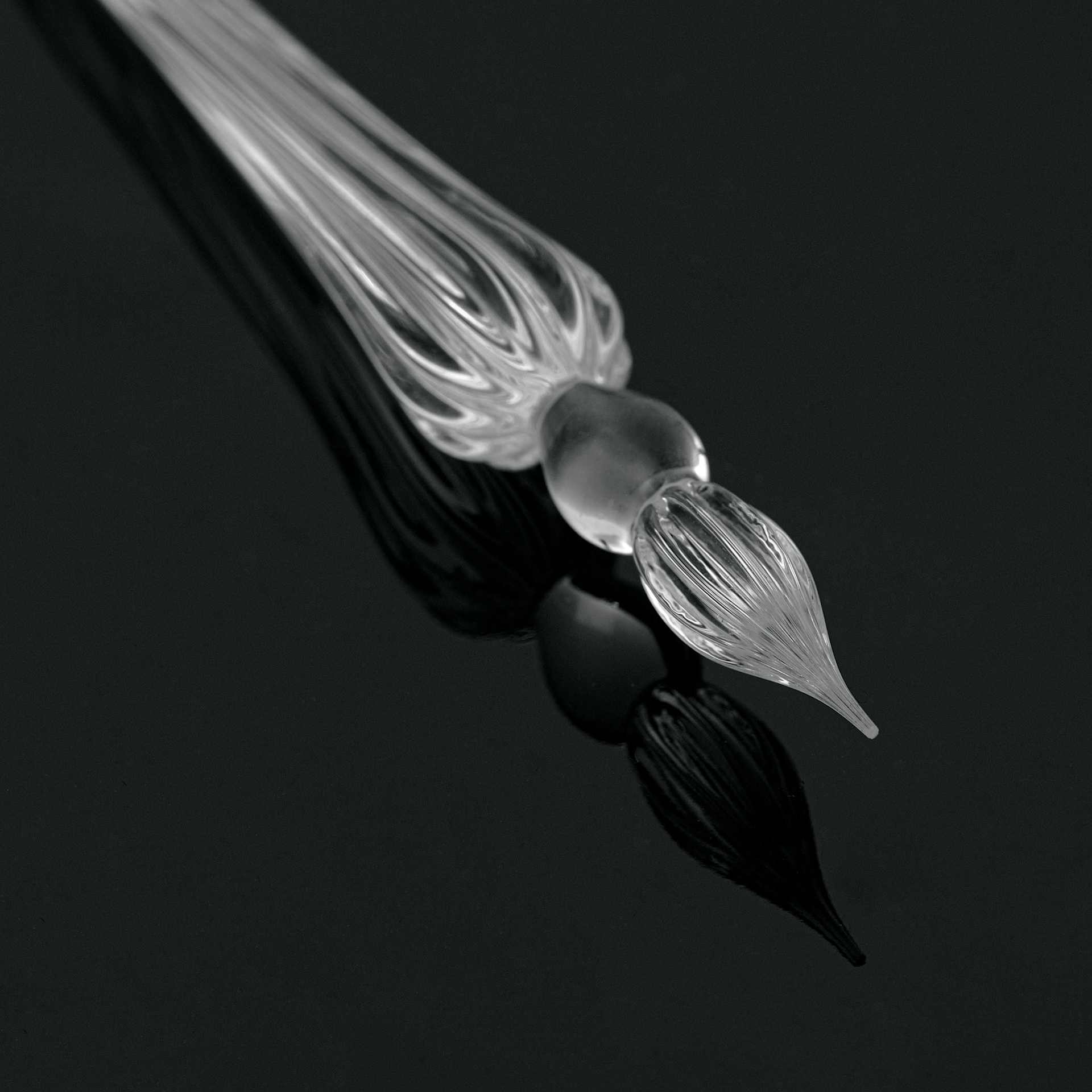 Herbin Round Glass Dip Pen - Transparent close-up of nib against black background