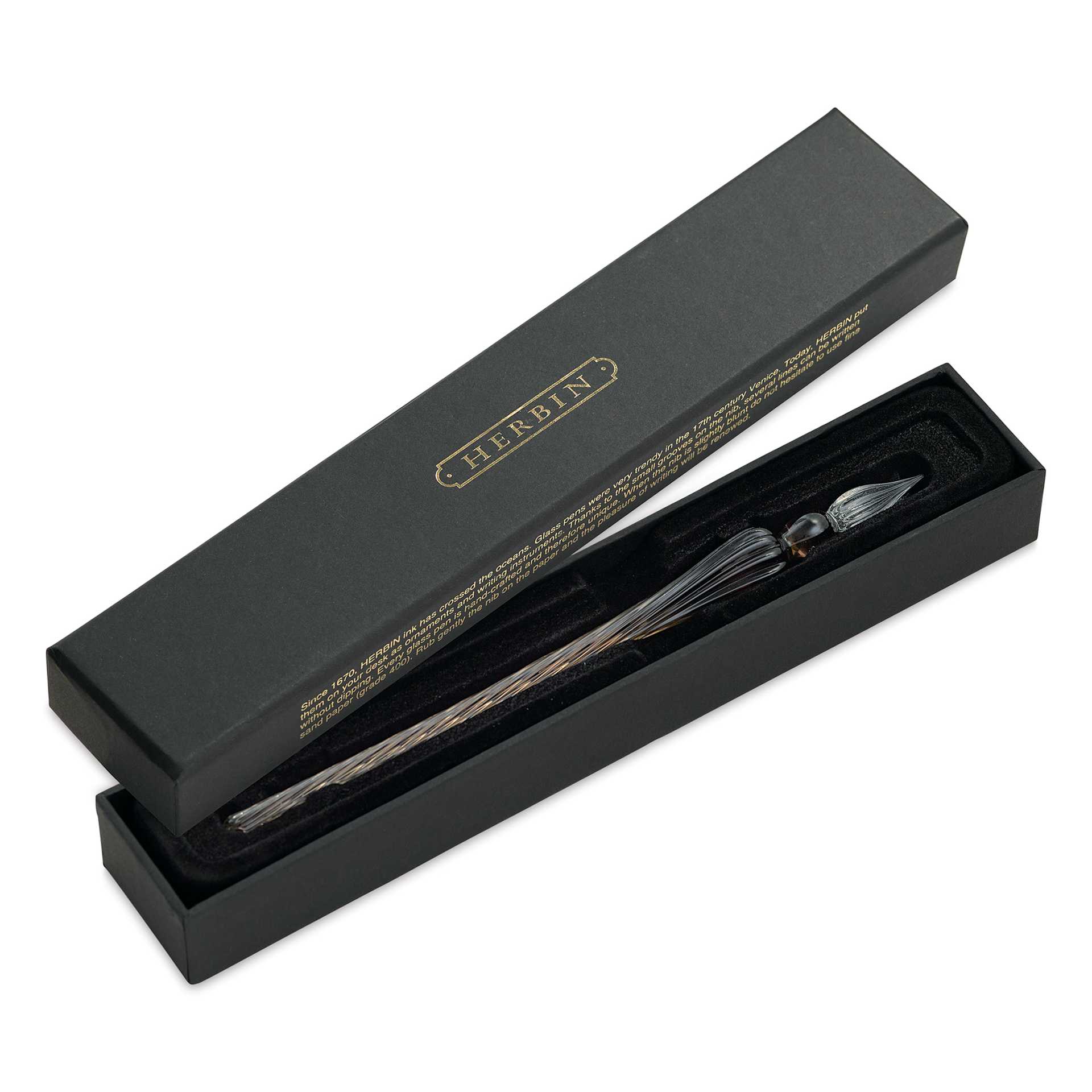 Herbin Round Glass Dip Pen - Black in gift box