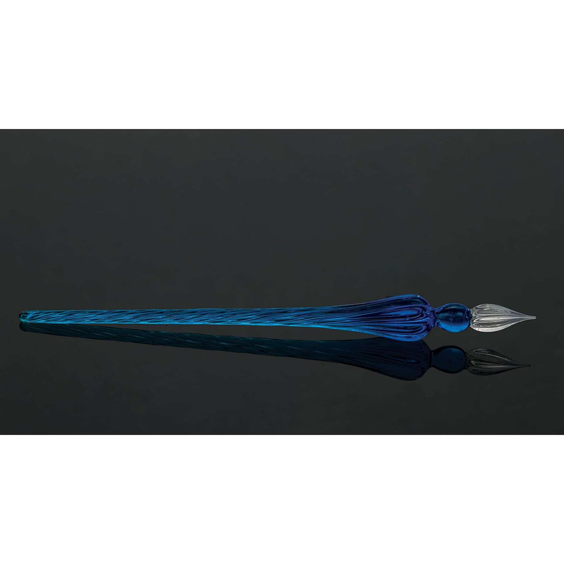 Herbin Round Glass Dip Pen - Navy Blue out of gift box against black background