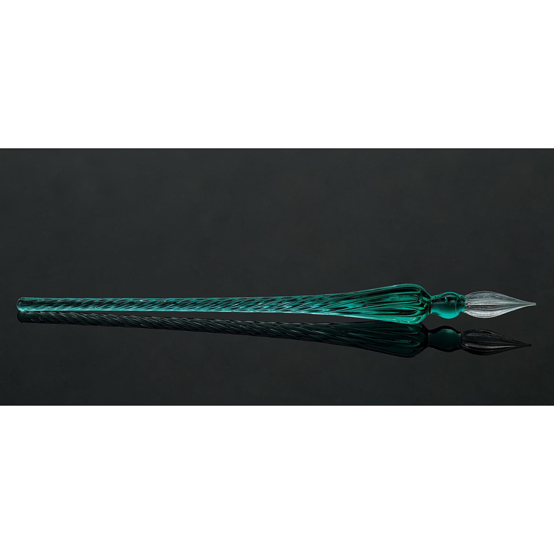 Herbin Round Glass Dip Pen - Turquoise out of gift box against black background
