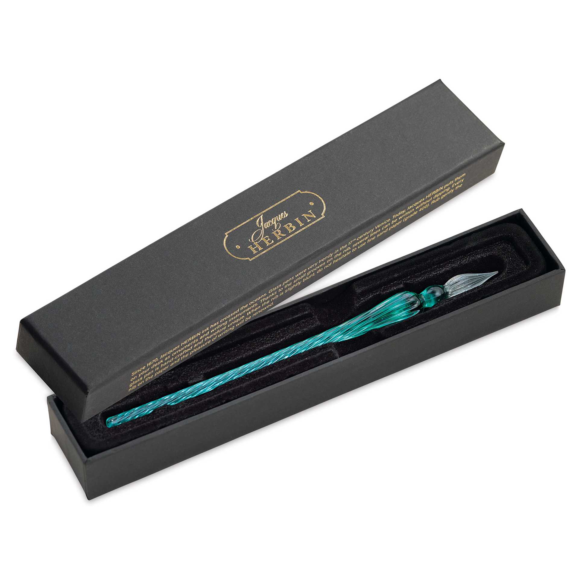 Herbin Round Glass Dip Pen - Turquoise in gift box