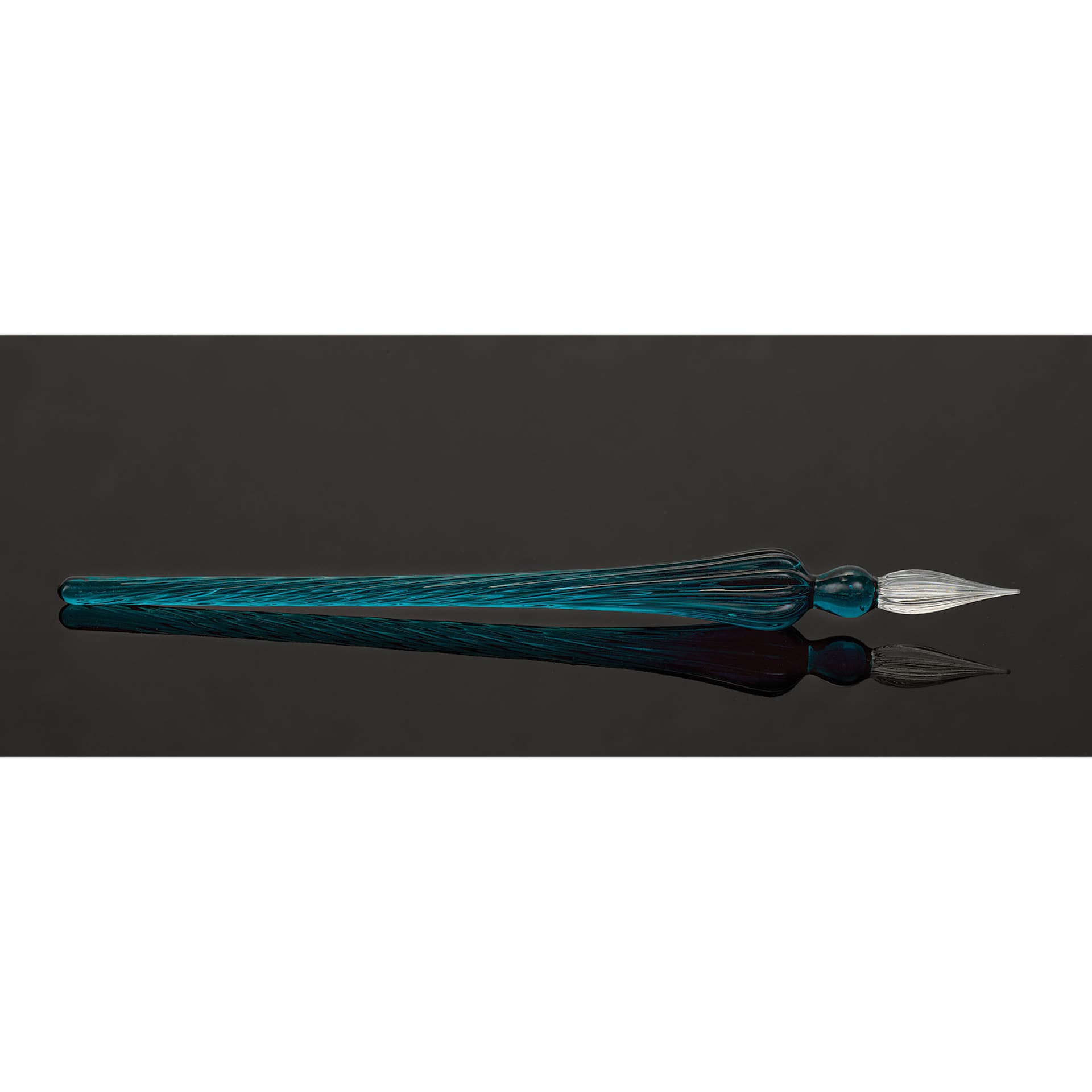 Herbin Round Glass Dip Pen - Emerald out of gift box against black background