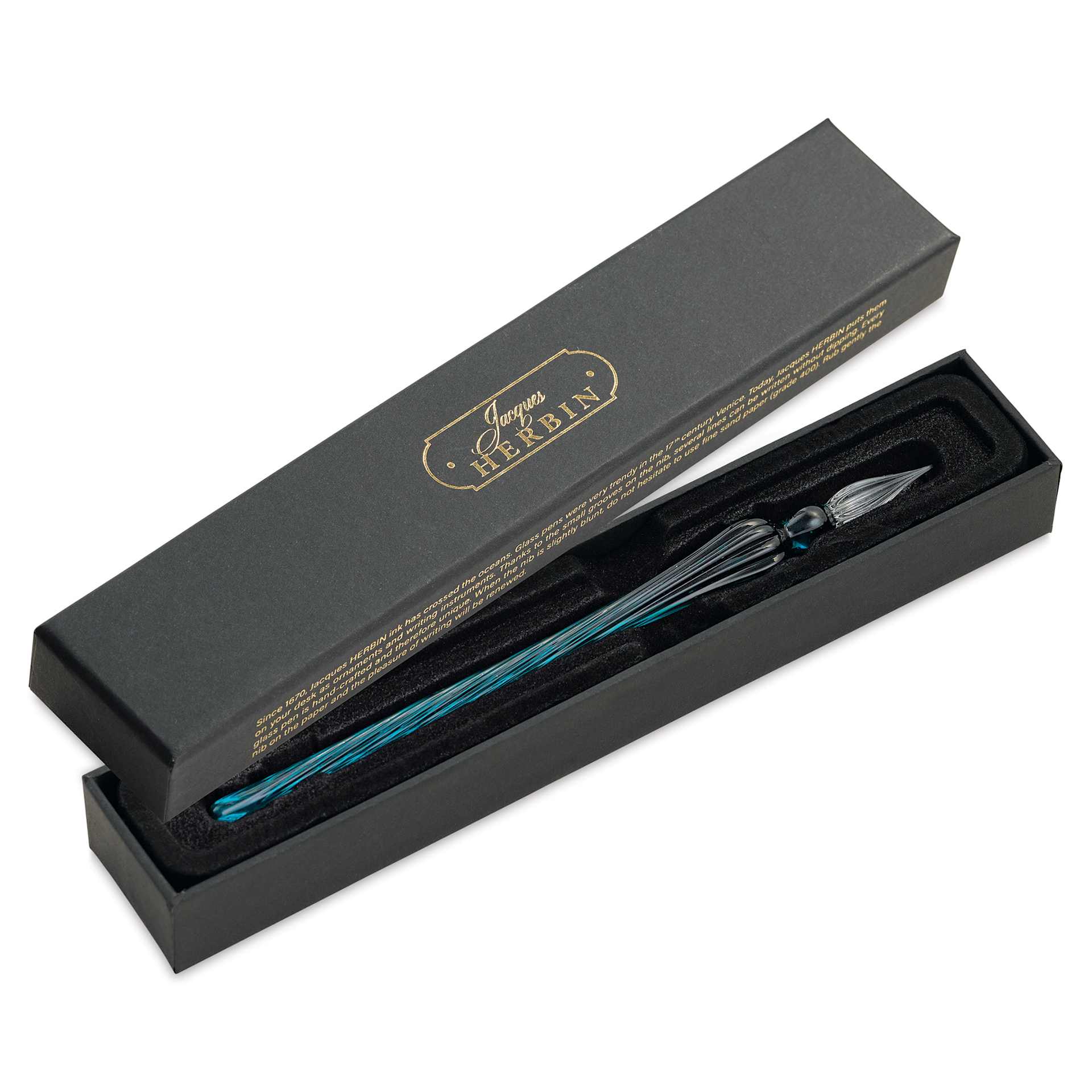 Herbin Round Glass Dip Pen - Emerald in gift box