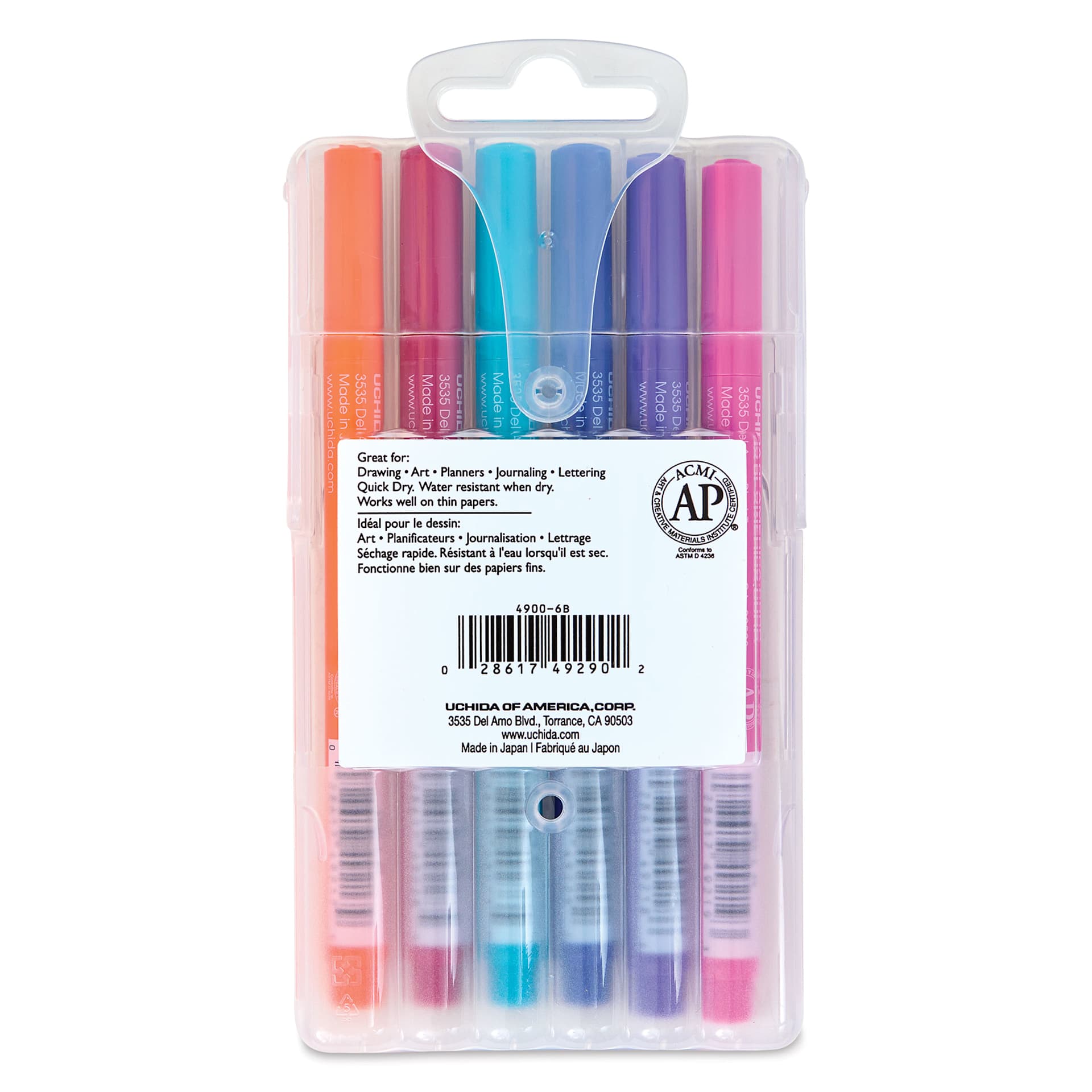 Marvy Uchida LePen Pigment Pens - Jewel Colors, Set of 6 back of package