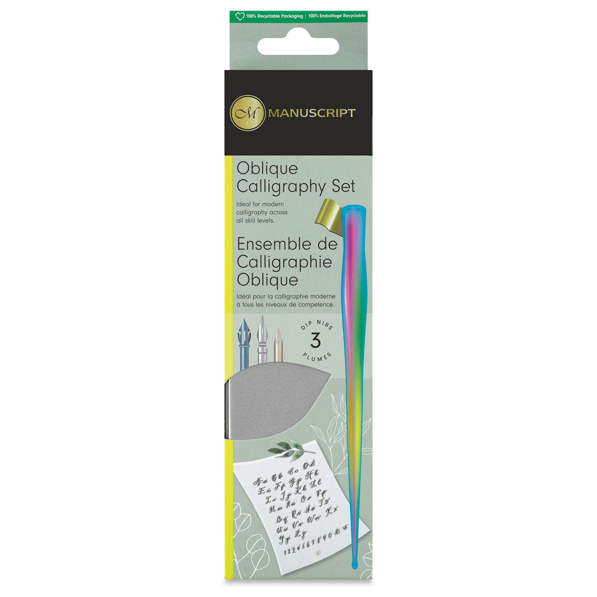 Manuscript Modern Calligraphy Oblique Pen Set - Rainbow Metallic, front of the packaging