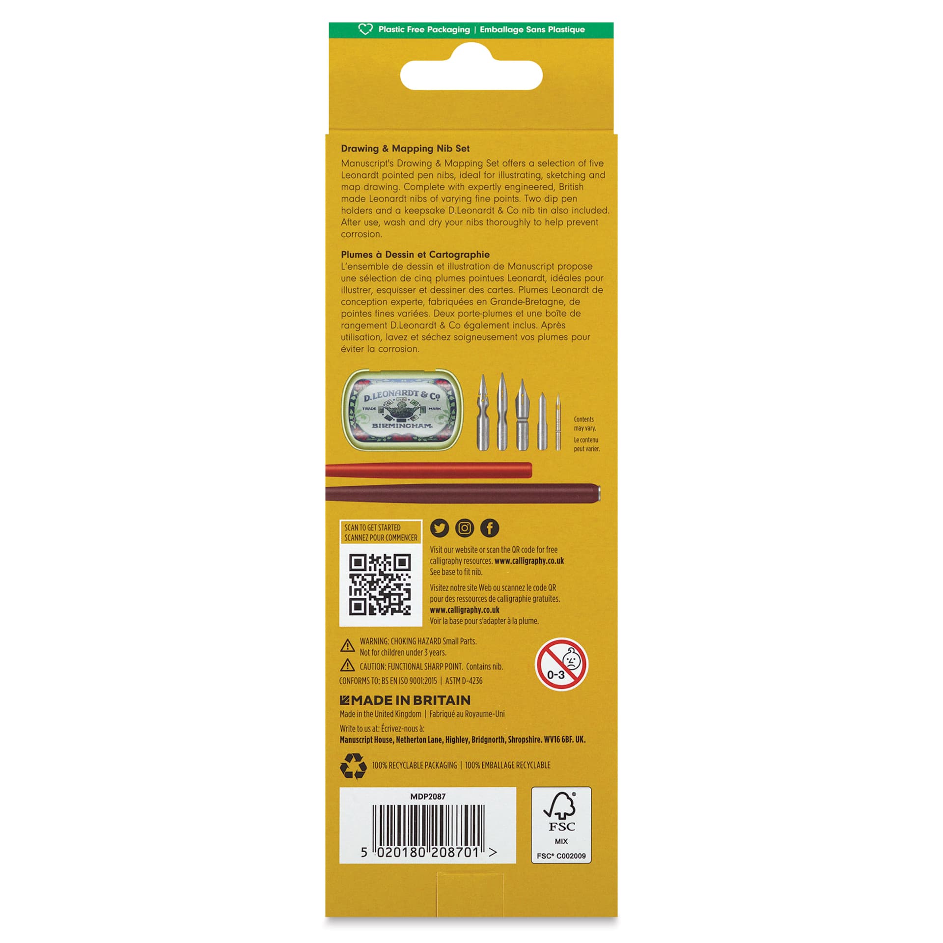 Manuscript Leonardt Dip Pen Sets - Drawing & Mapping Set, back of the packaging