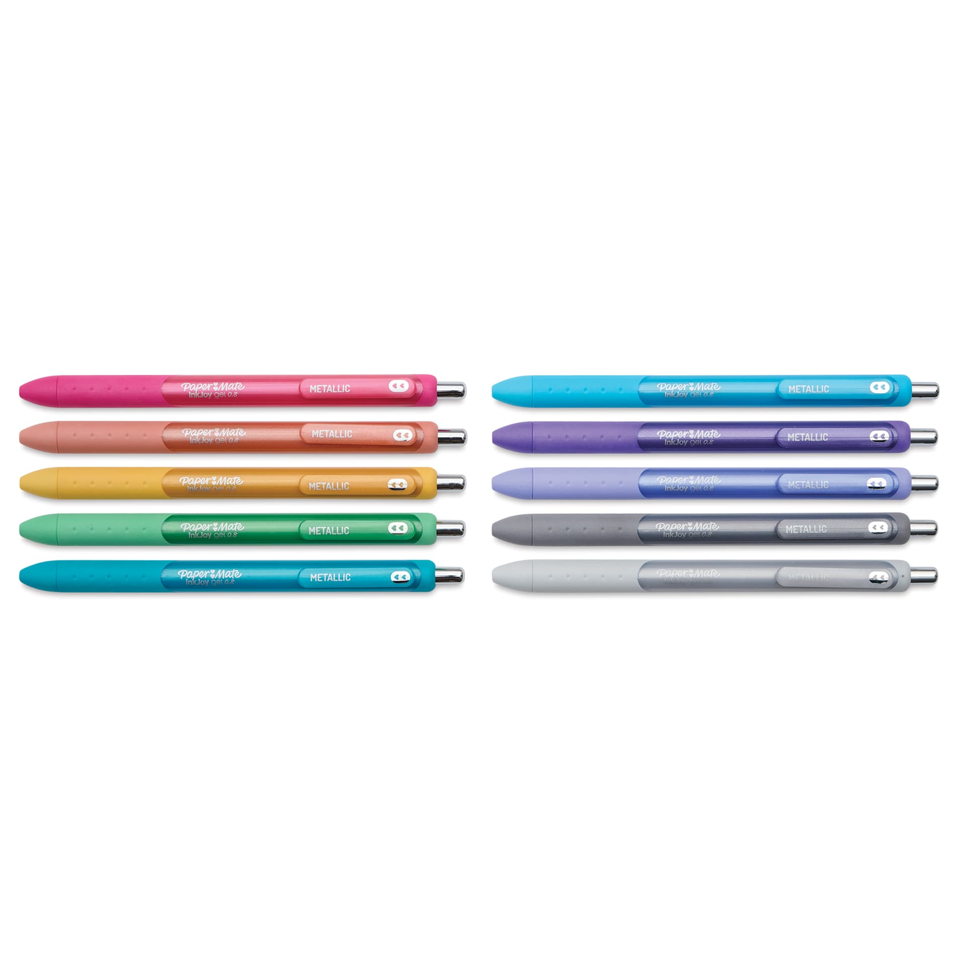 Paper Mate Inkjoy Retractable Metallic Gel Pens - Assorted Colors, Set of 10, tip retracted