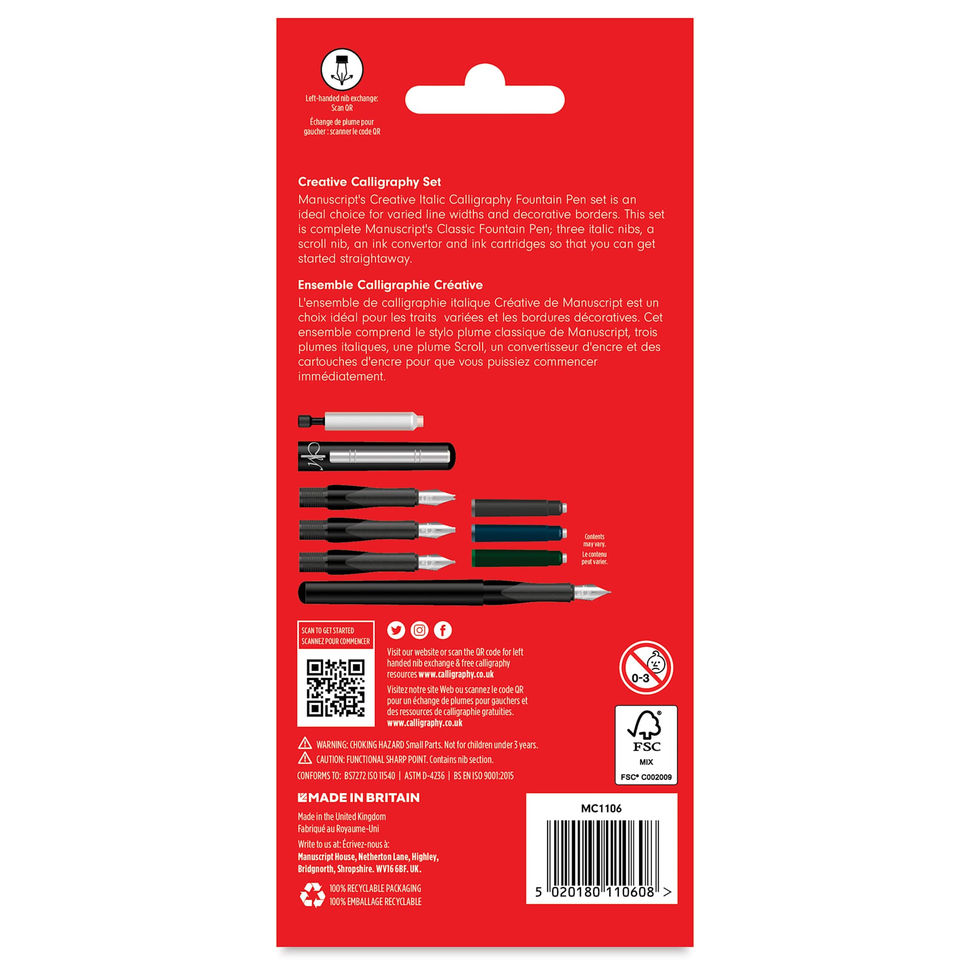 Manuscript Calligraphy Fountain Pen - Creative Set, back of the packaging