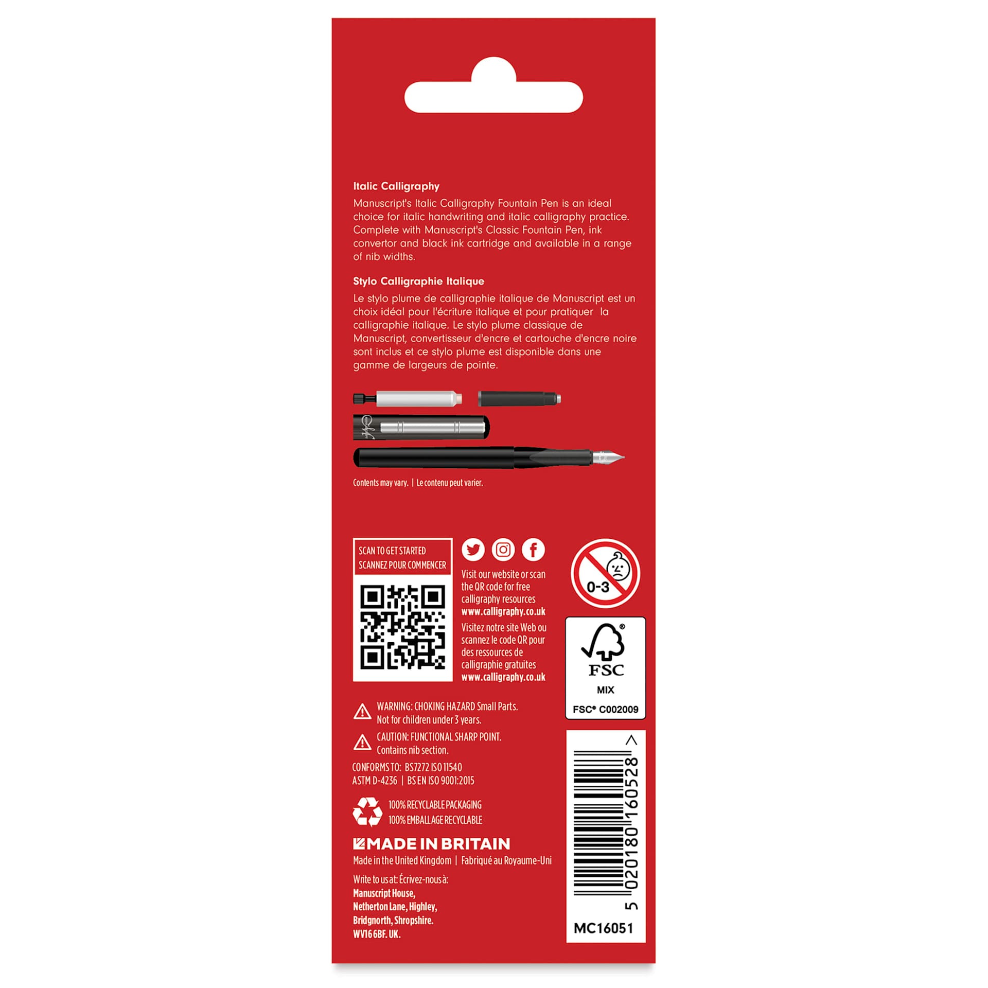 Manuscript Calligraphy Fountain Pen - Italic Set, back of the packaging