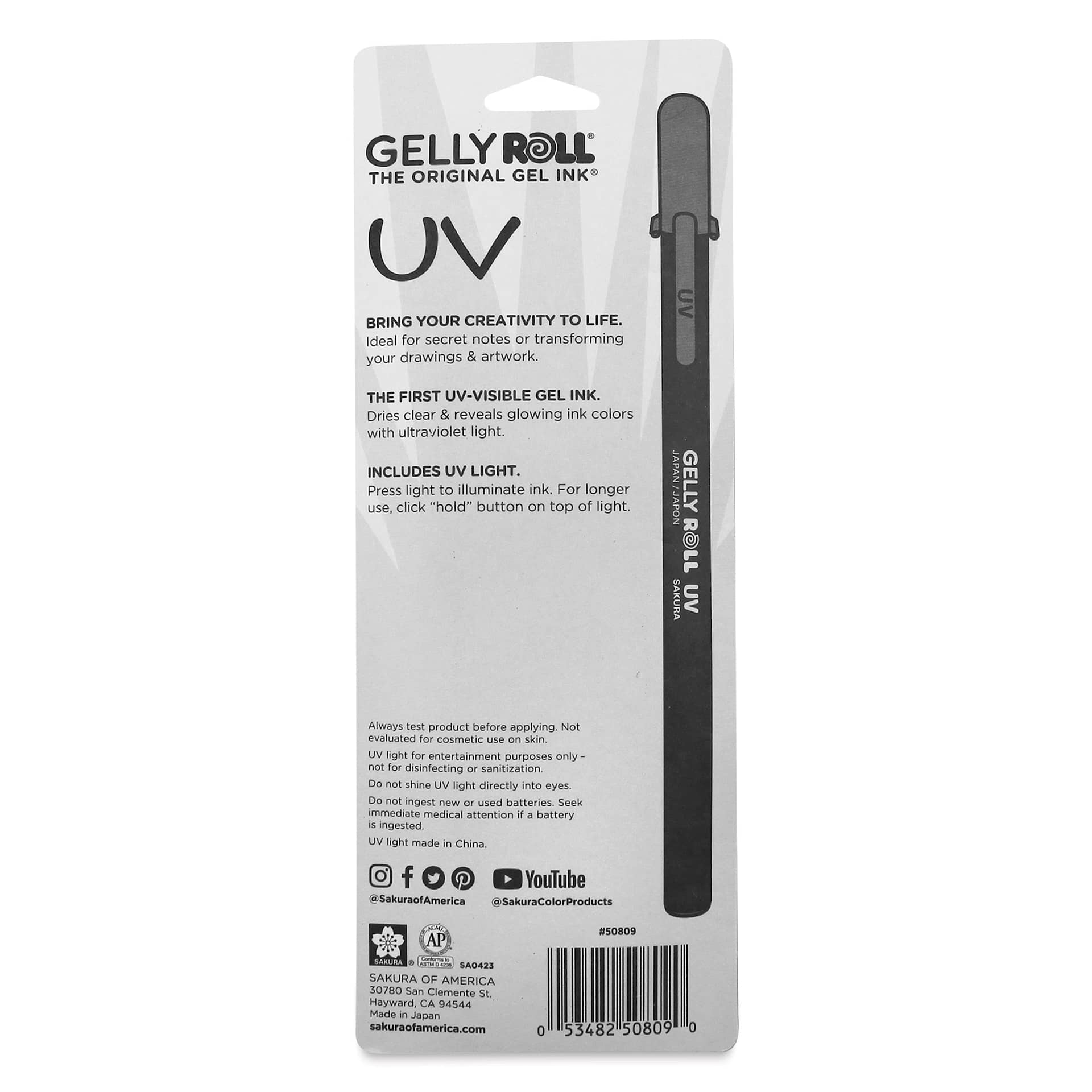 Sakura Gelly Roll UV Pens - Set of 3, back of the packaging