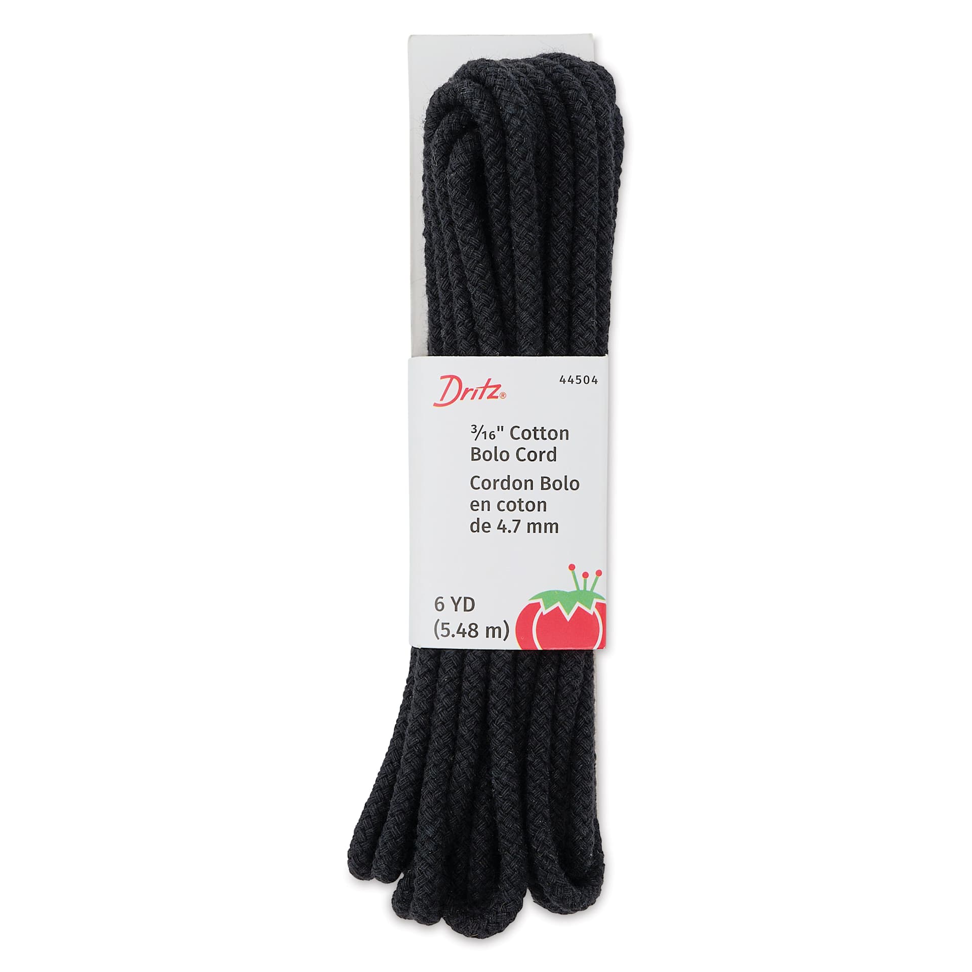 Dritz Cotton Bolo Cord - Black, 3/16" x 6 yds in packaging