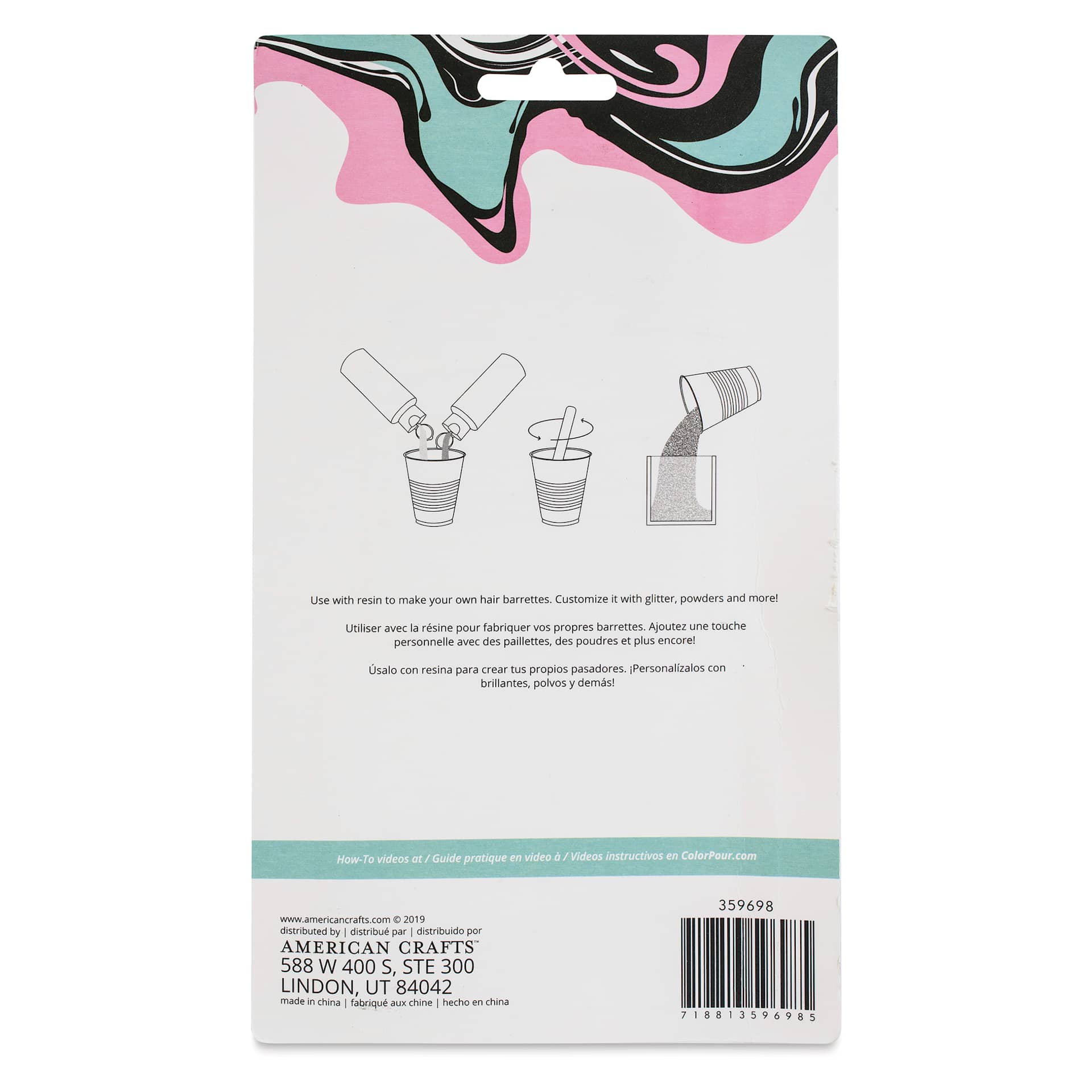 American Crafts Color Pour Resin Barrette Mold Kit back of packaging