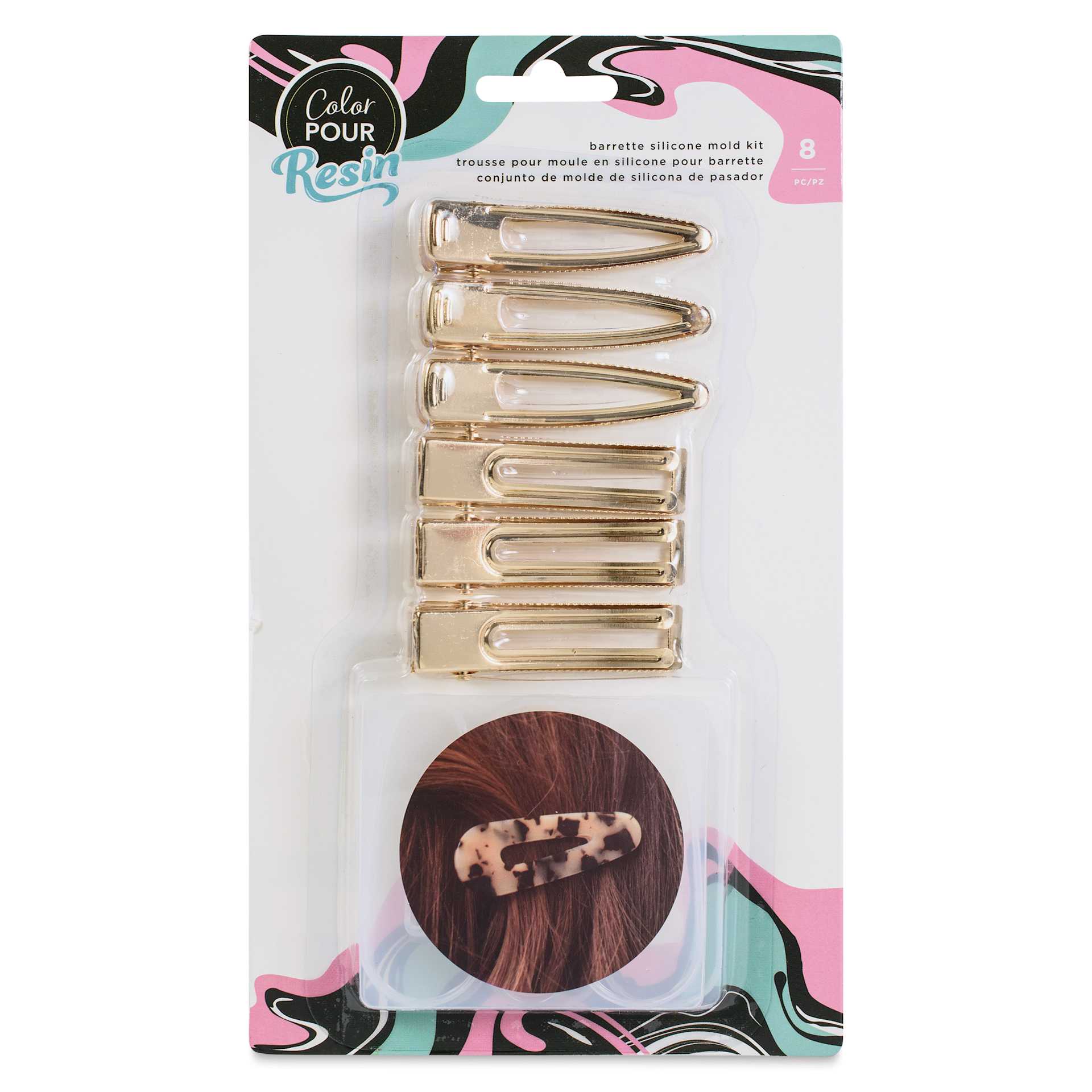 American Crafts Color Pour Resin Barrette Mold Kit front of packaging