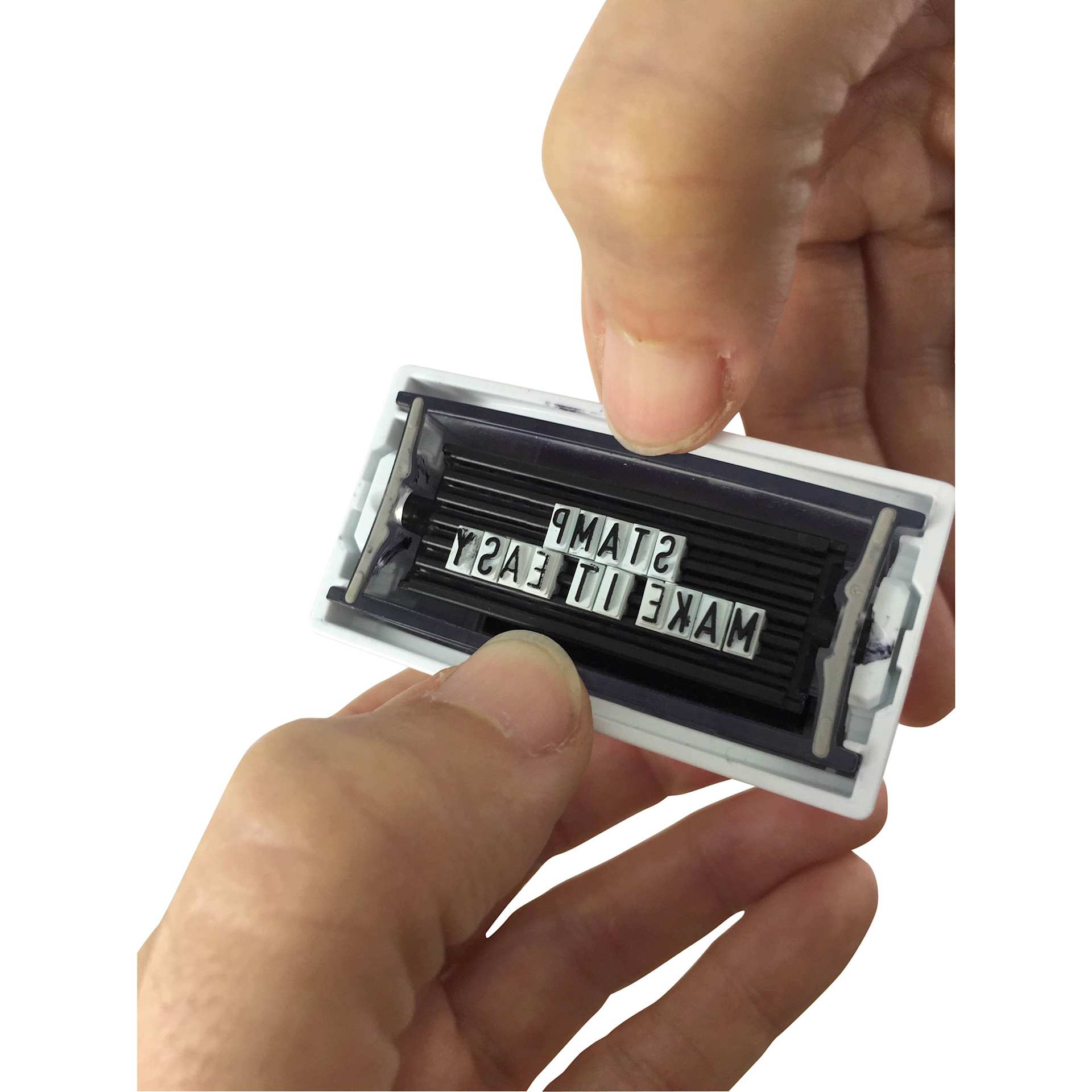 Colop Craft Labeler Textile Stamp Set showing characters mounted to textile ink pad
