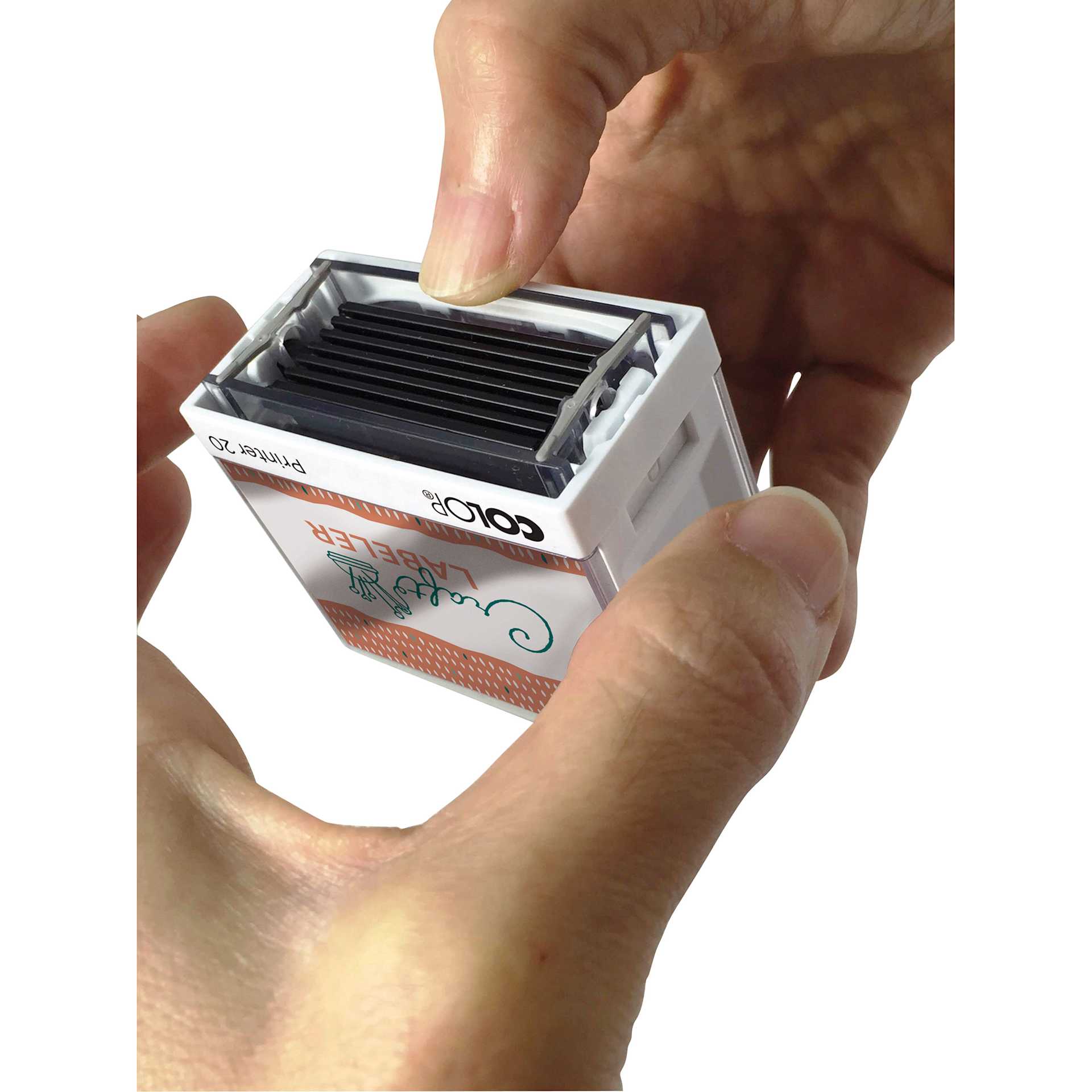Colop Craft Labeler Textile Stamp Set showing ink pad attached to stamp