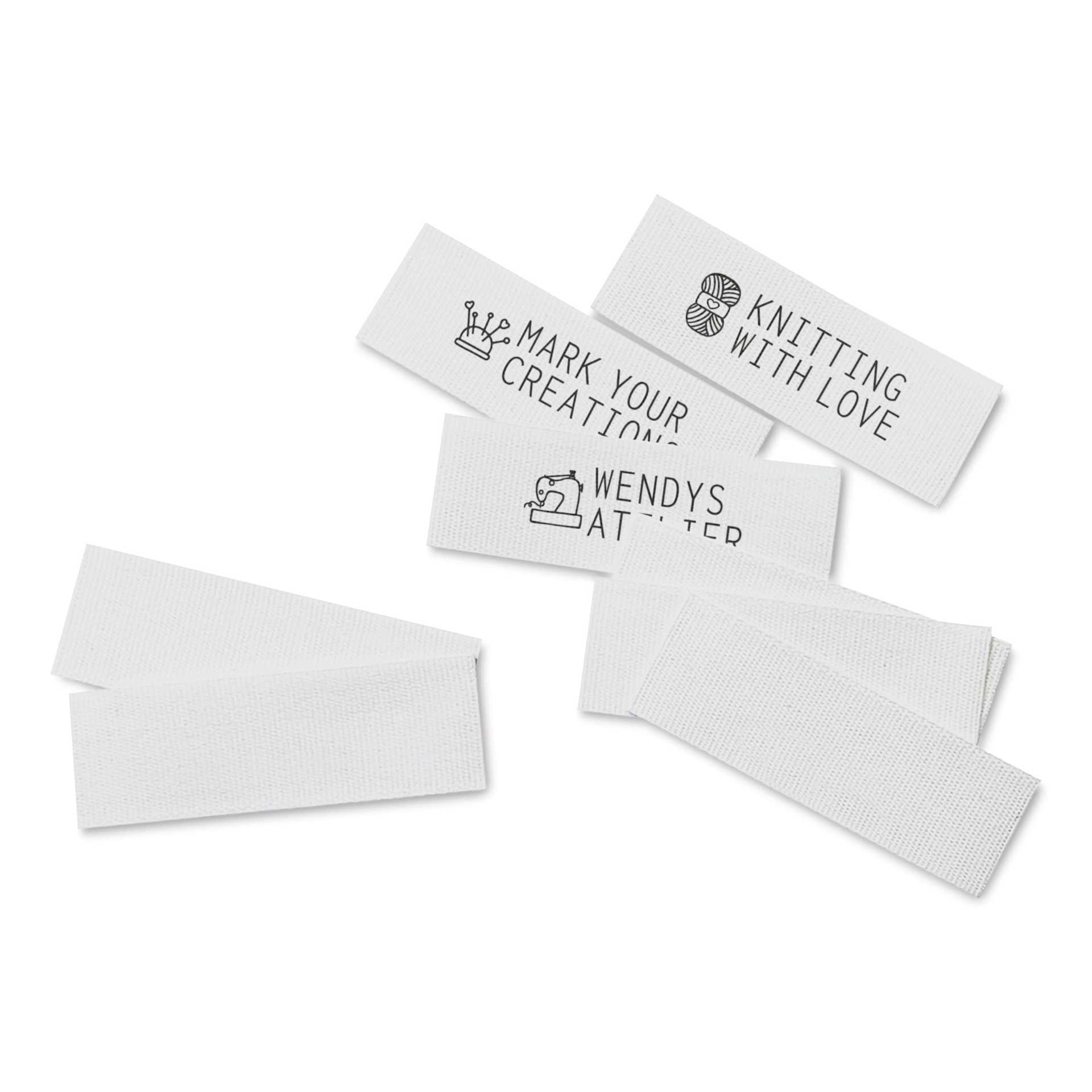 Colop Craft Labeler Sew-In Labels - Pkg of 40, 1.97" x .79" showing front and back of labels