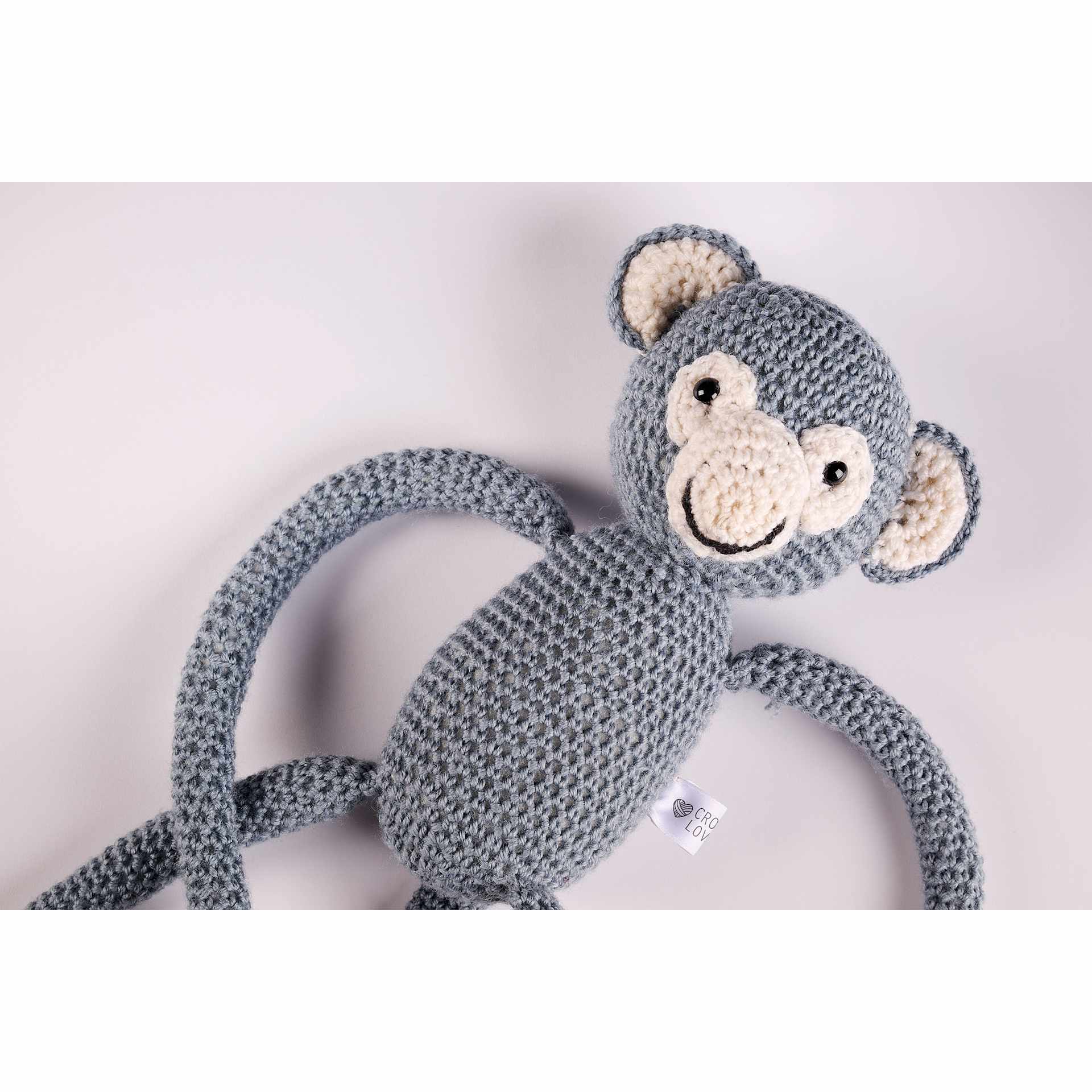 Colop Craft Labeler Sew-In Labels - Pkg of 40, 1.97" x .79" applied to crochet monkey