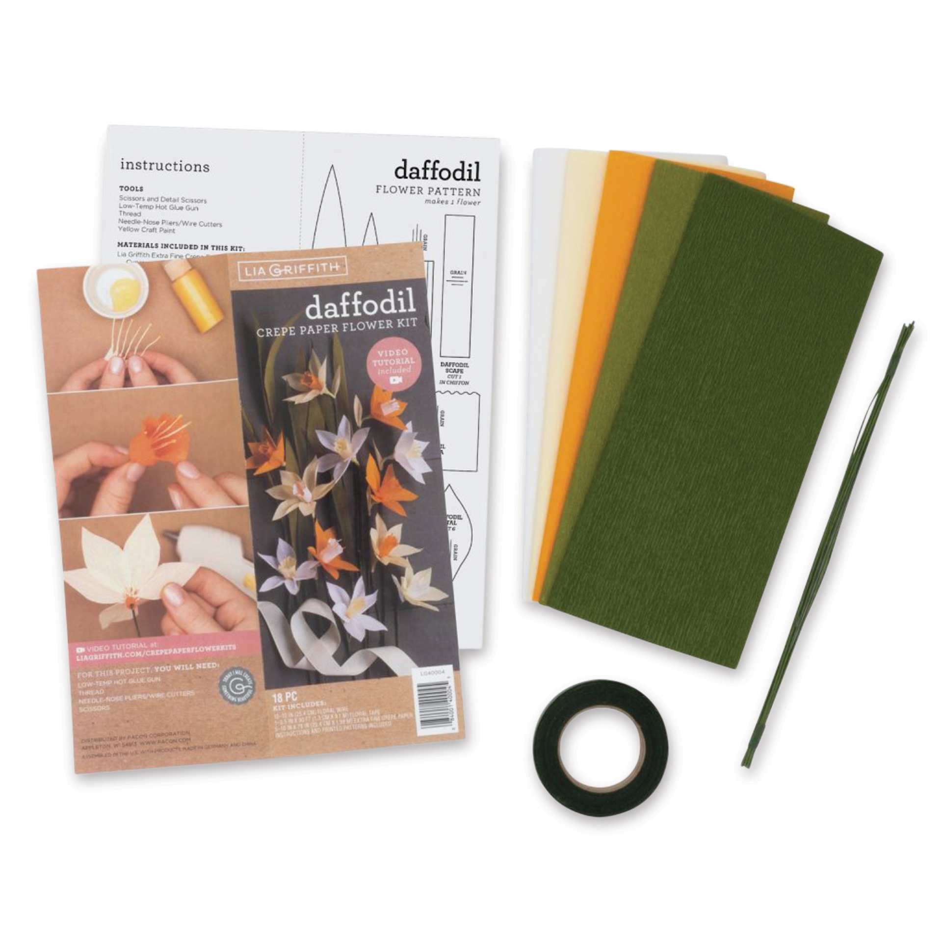 Lia Griffith Crepe Paper Flower Kit - Daffodil, 18 Pieces contents