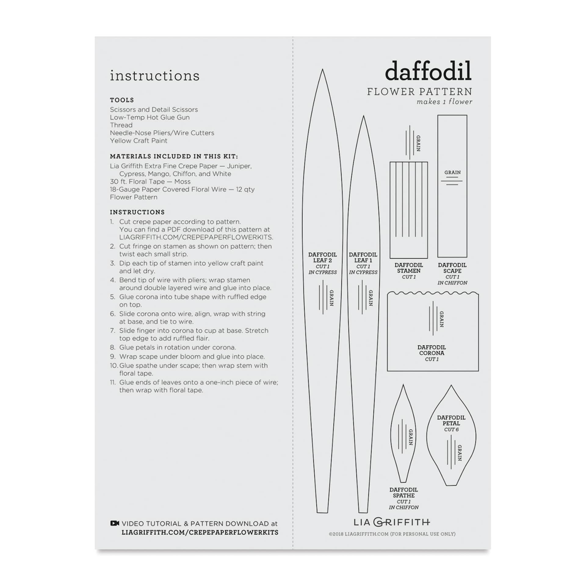 Lia Griffith Crepe Paper Flower Kit - Daffodil, 18 Pieces instructions