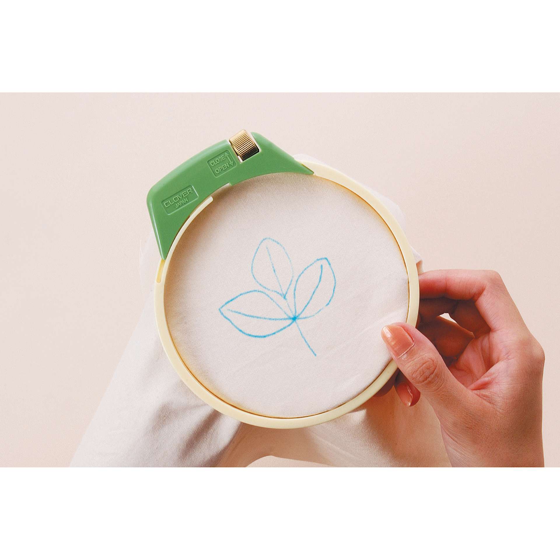 Clover Embroidery Hoop - Small, 4.75" holding cloth with design
