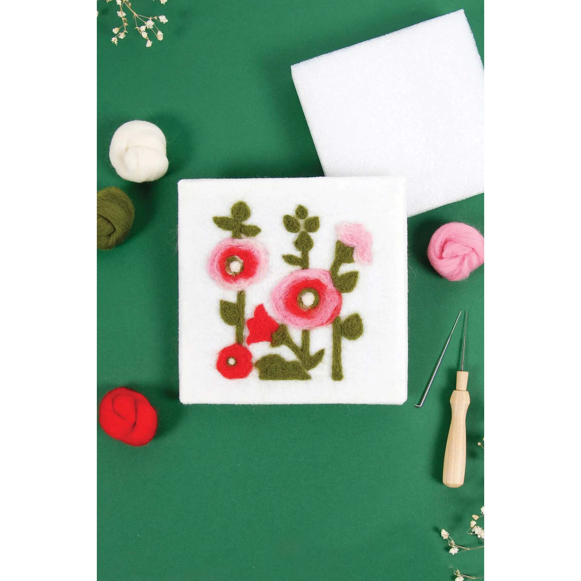 DMC Felting Kit - Hollyhocks showing finished project