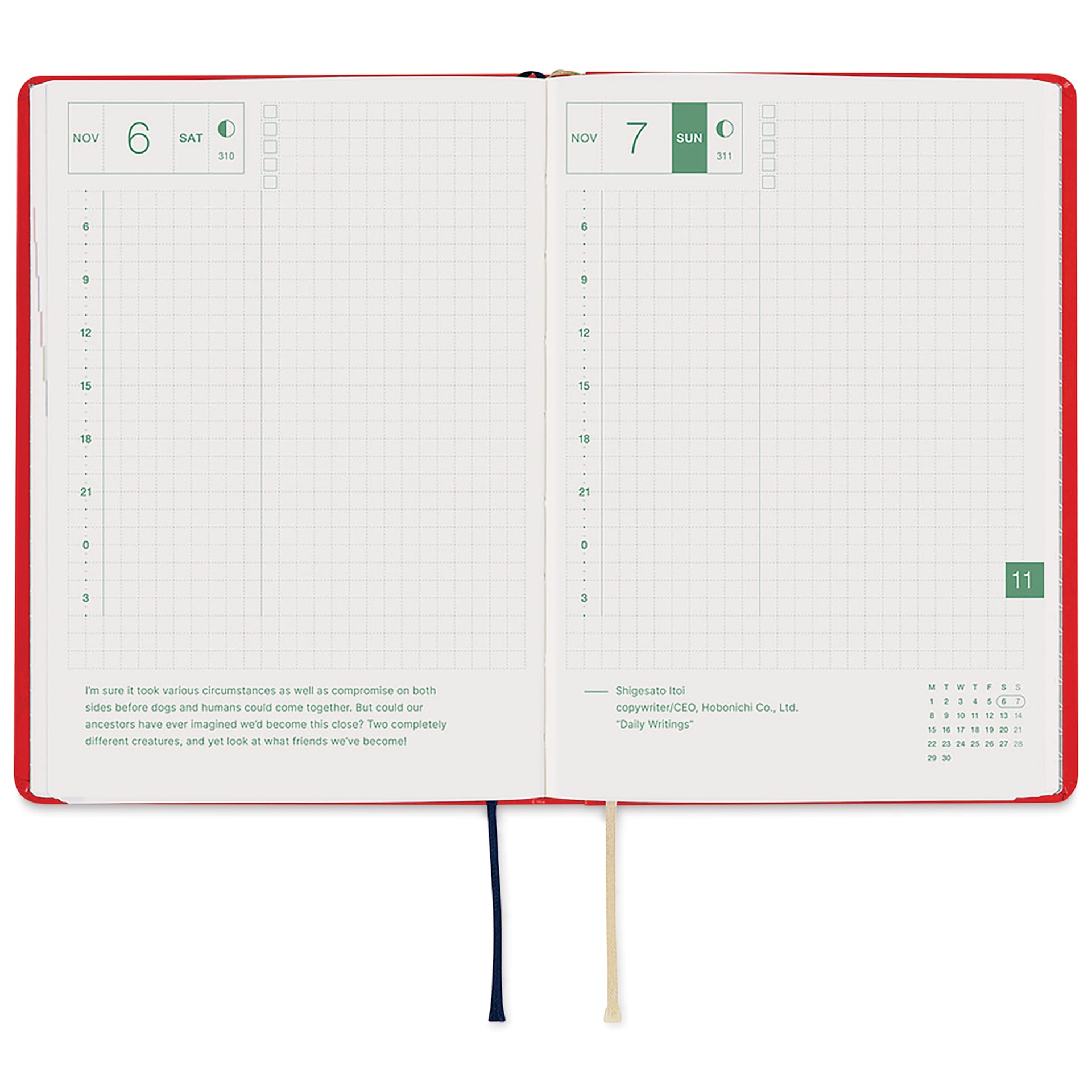 Hobonichi Techo HON 2027 Planners - A6, Kitagishi Tea, daily pages with grids