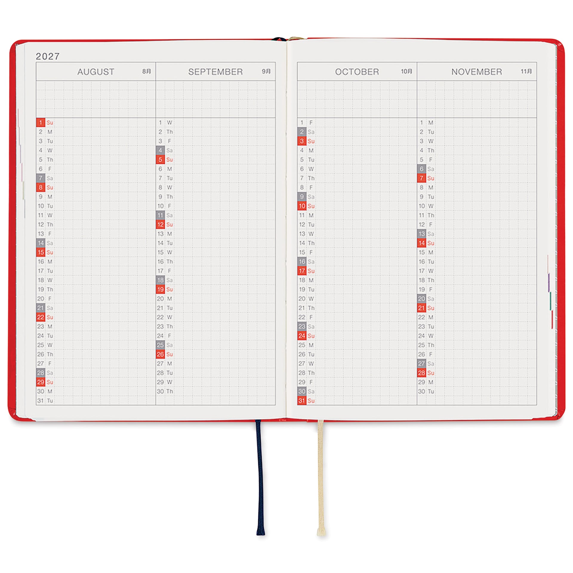 Hobonichi Techo HON 2027 Planners - A6, Kitagishi Tea, six month view