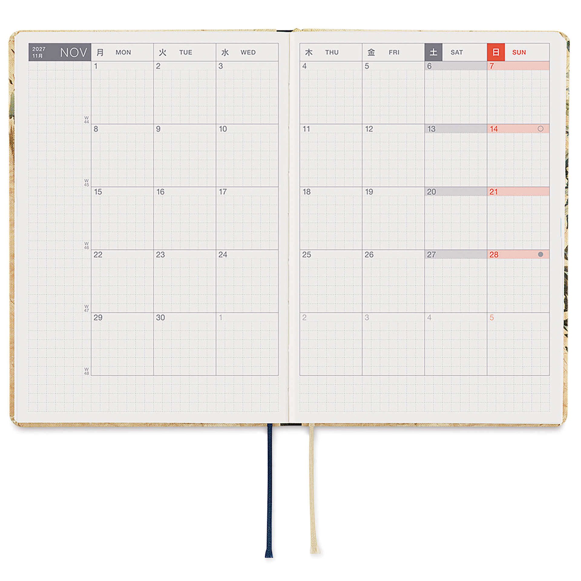 Hobonichi Techo HON 2027 Planners - A6, V&A Vine, monthly pages