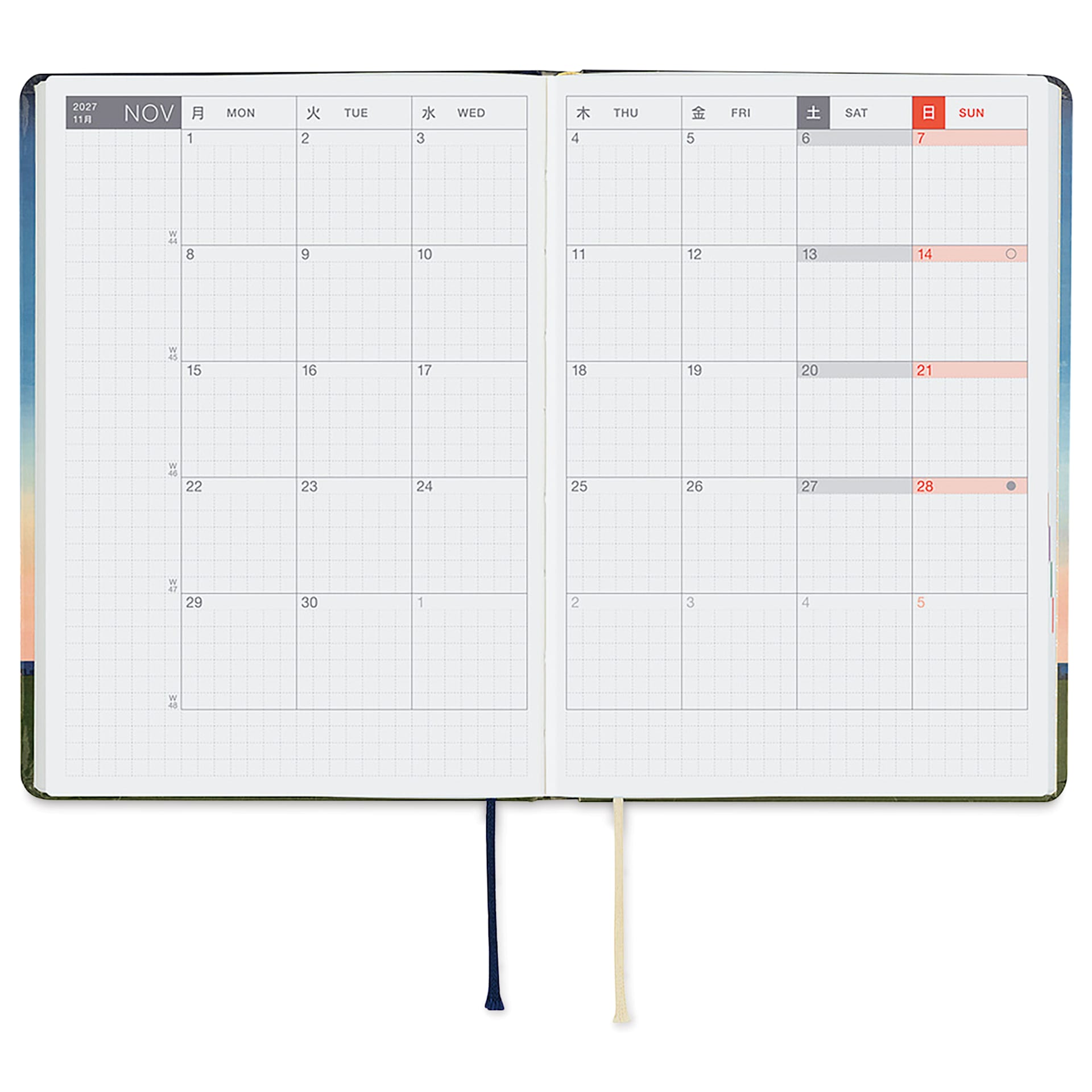 Hobonichi Techo HON 2027 Planners - A6, Kubota Moon, monthly pages