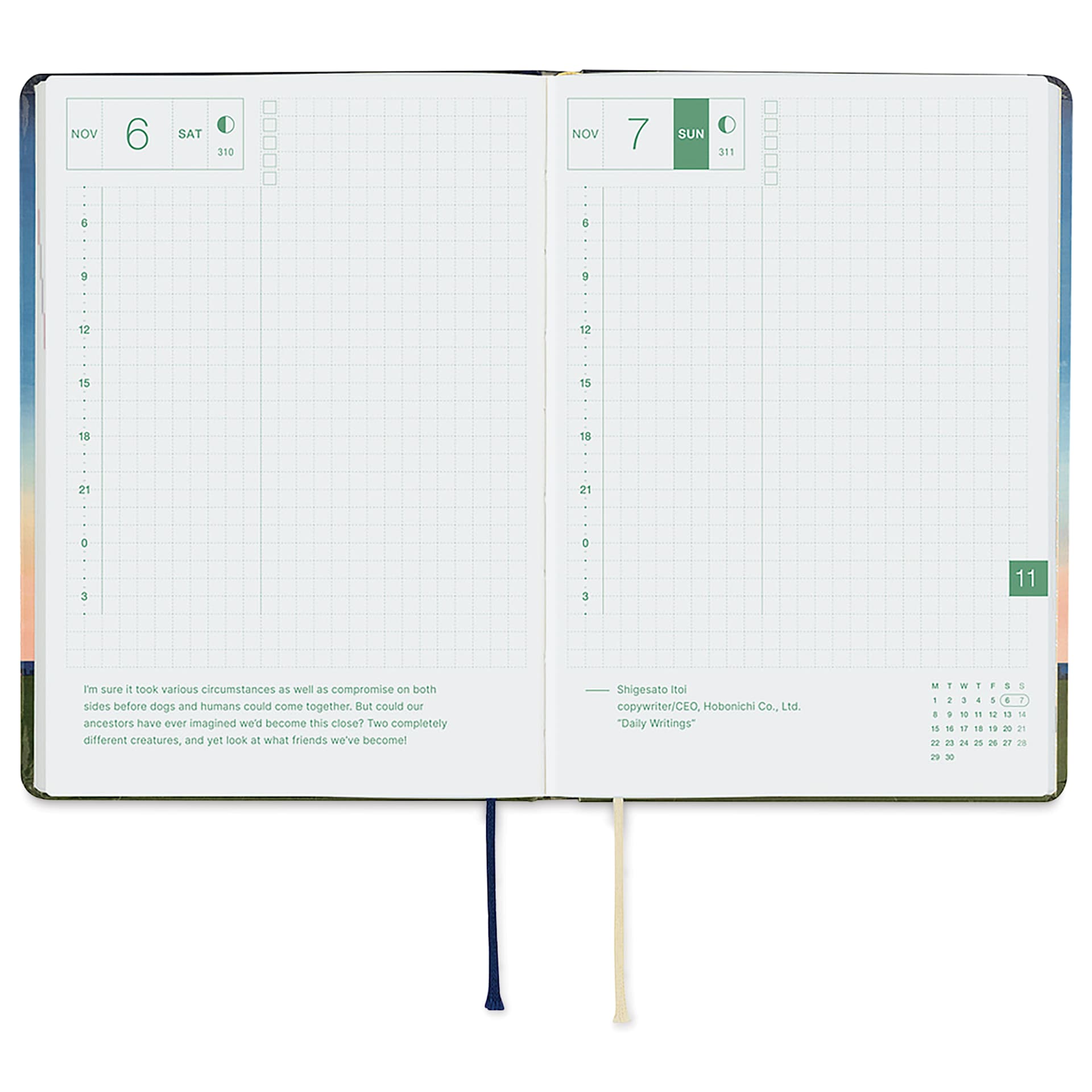 Hobonichi Techo HON 2027 Planners - A6, Kubota Moon, daily pages with grid